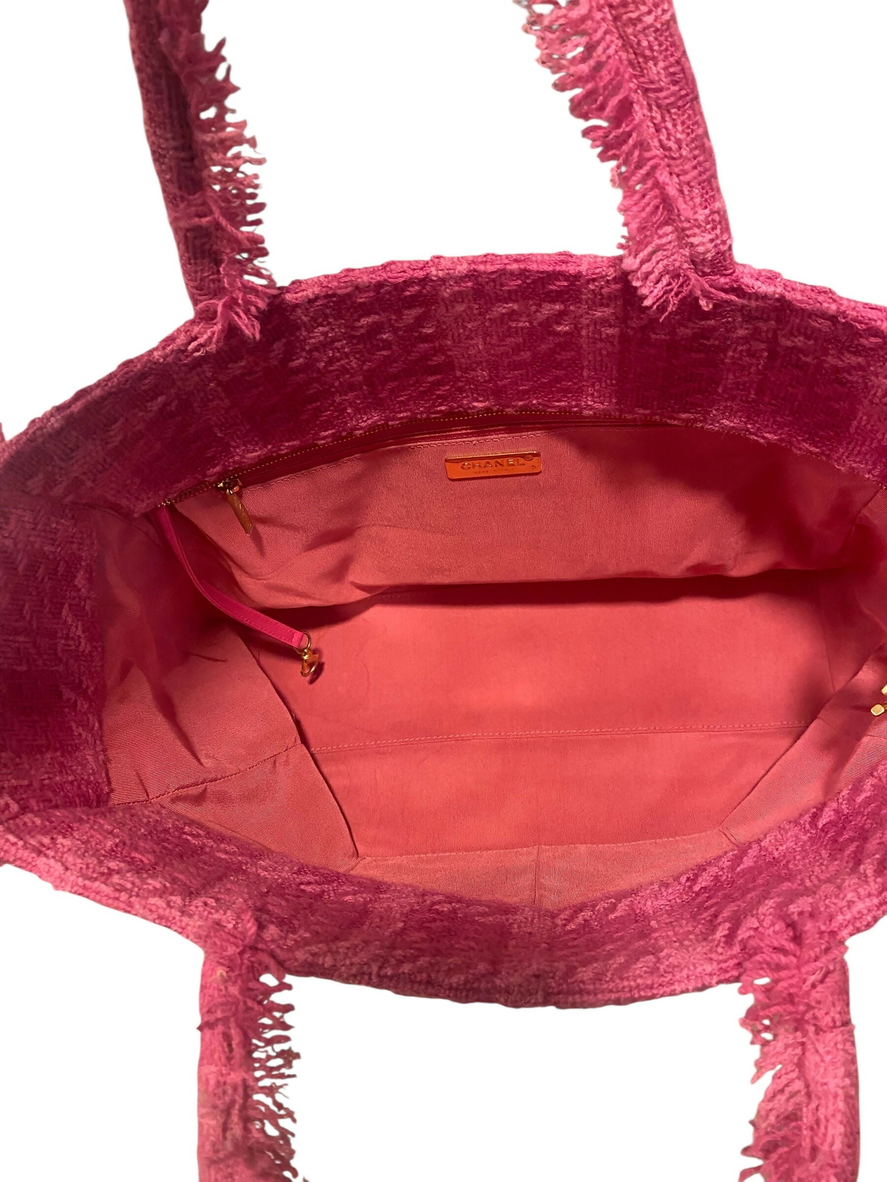 Chanel 19K Giant Large Logo Pink Fuscia Wool Tweed Shopping Bag GHW