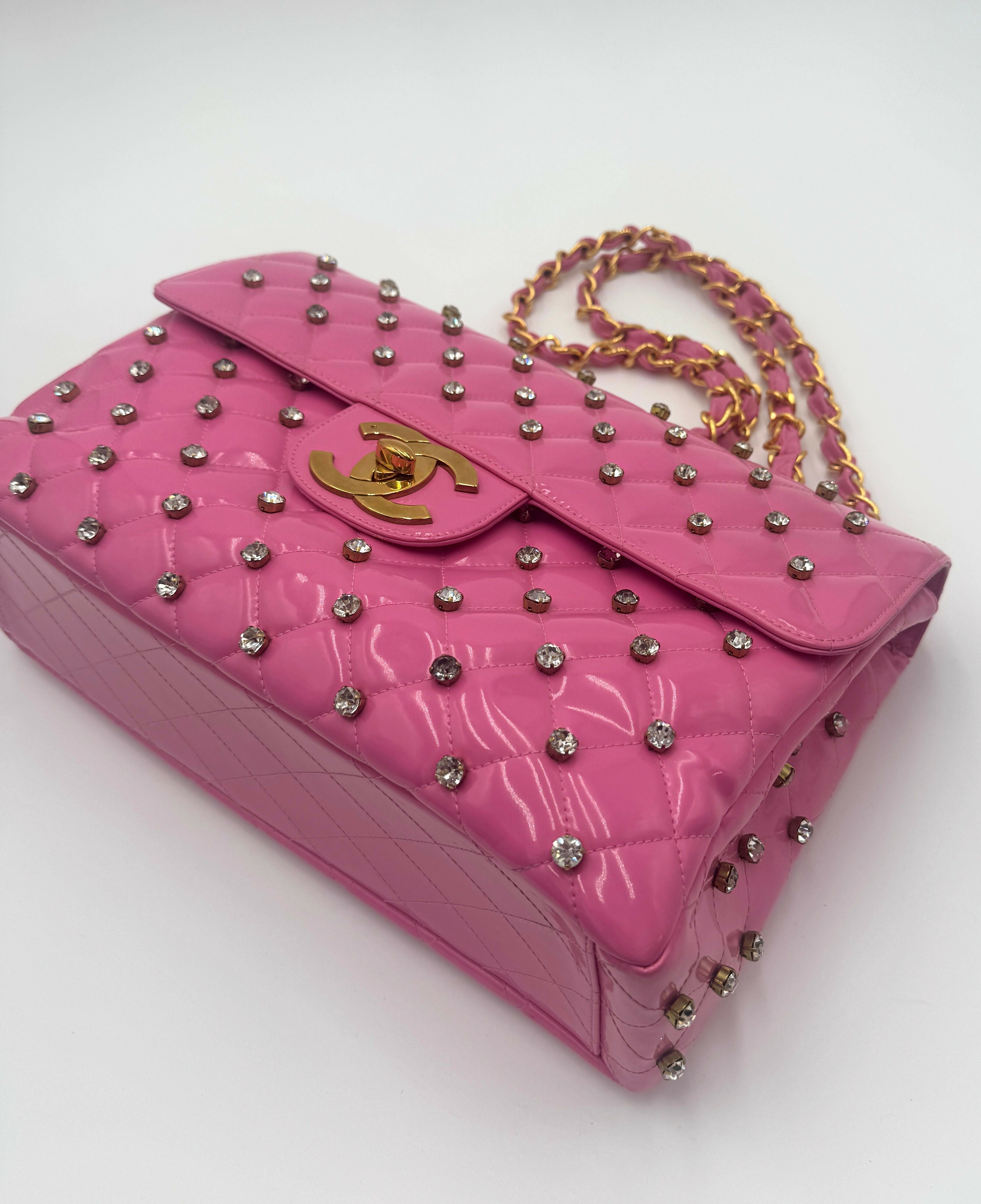 Chanel 1995 Spring/Summer Barbie Collection Pink Rhinestone Maxi Flap Bag
