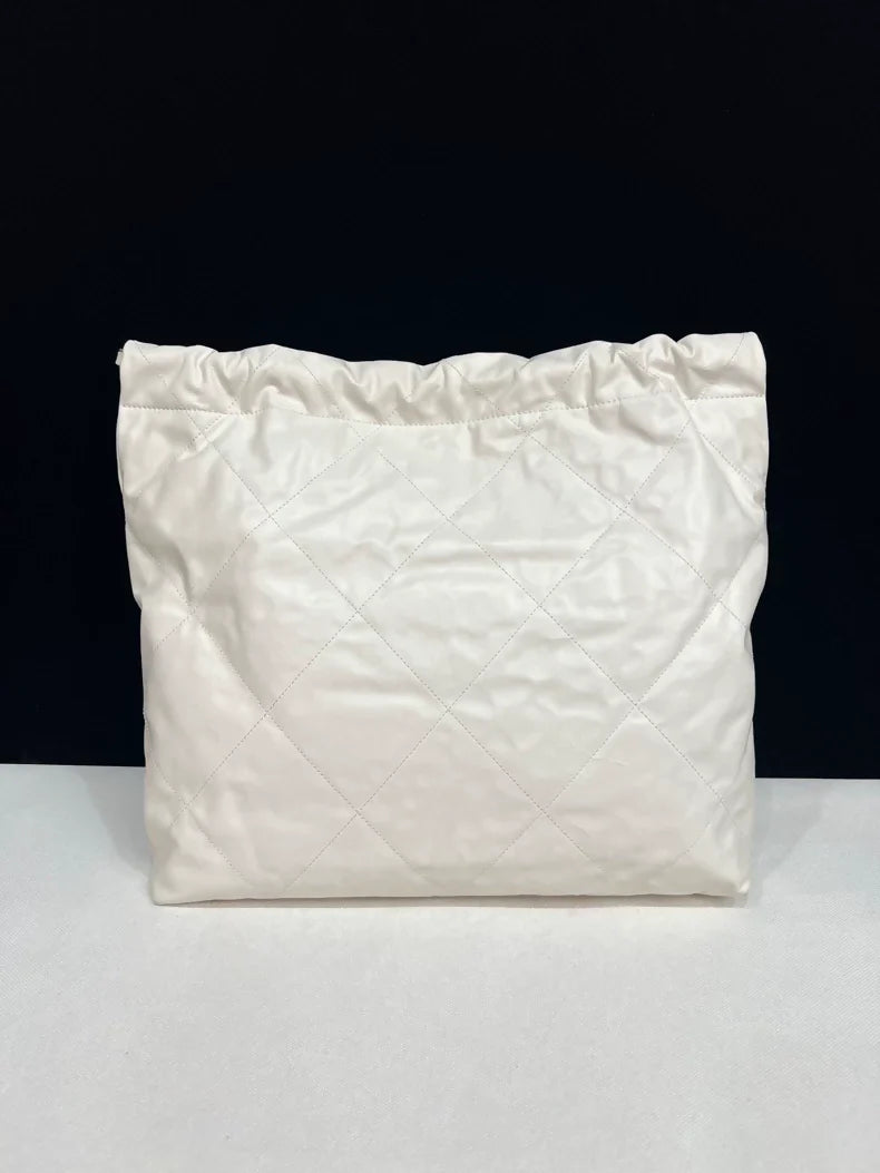 CHANEL 22 bag, white with black lettering, medium size