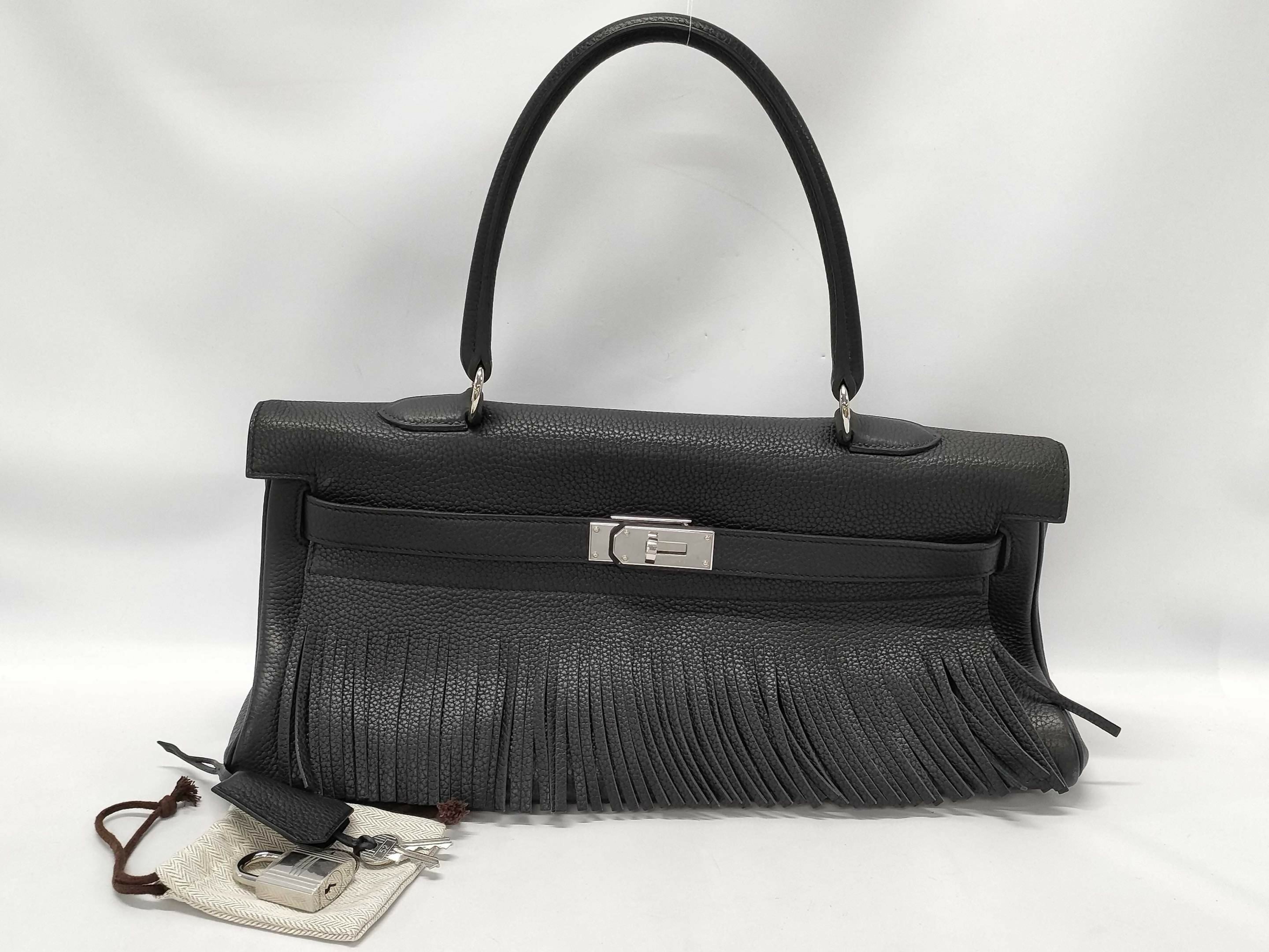 Hermes Vintage Kelly shoulder black Fringe