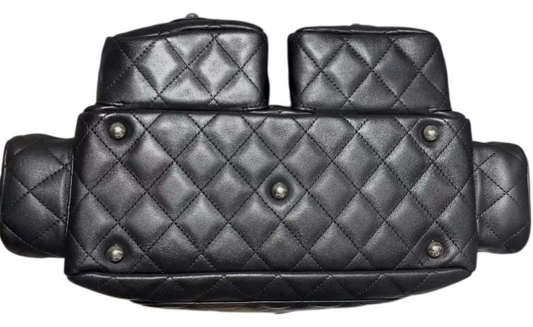 Chanel 2005 Small Cambon Reporter Black Lambskin Handbag SHW