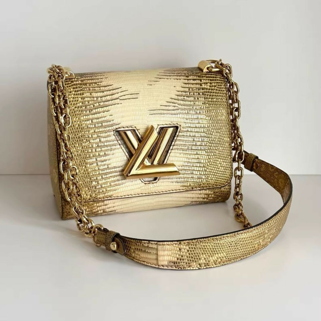 LOUIS VUITTON Lizard Twist Shoulder Bag Mini Gold