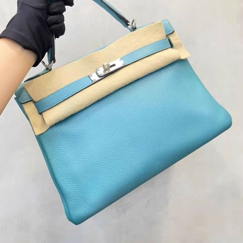 Hermes kelly 32 3P Bleu Atoll Togo Leather Palladium hardware