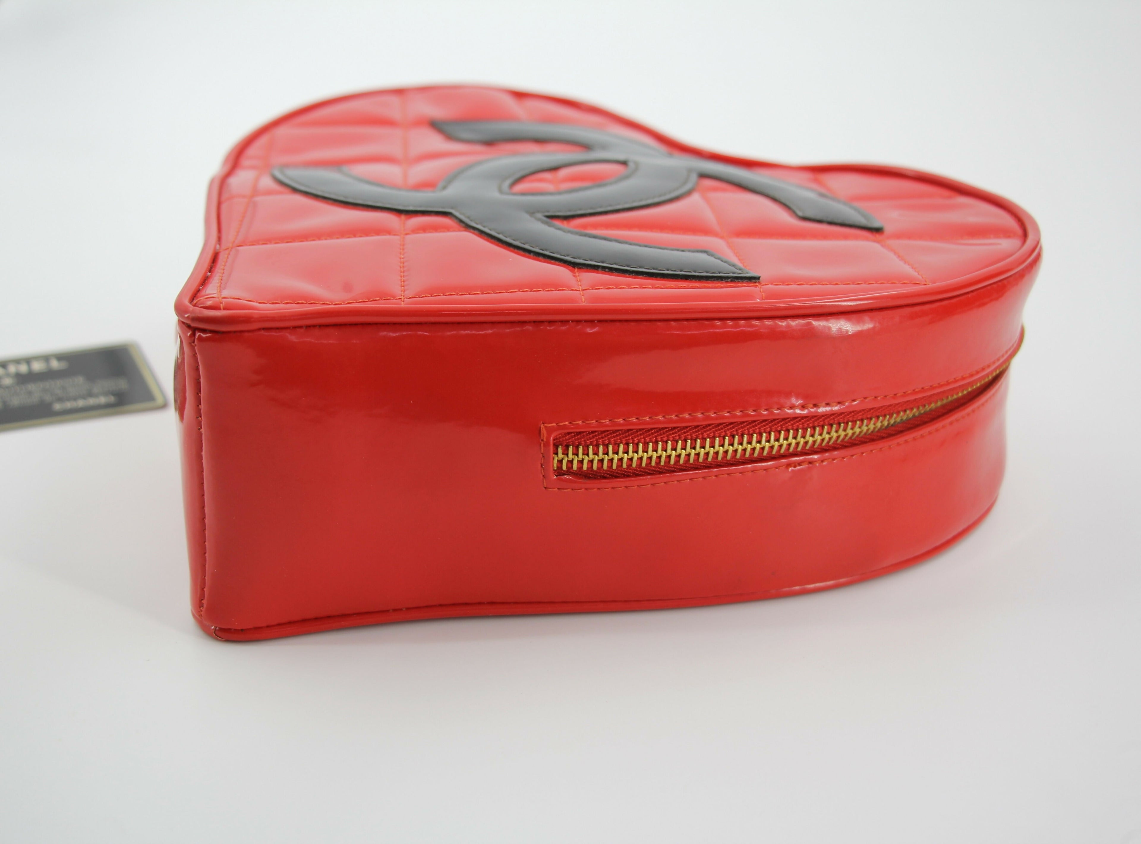 Chanel Vintage 1995 Leather Red Barbie Heart Vanity Handbag