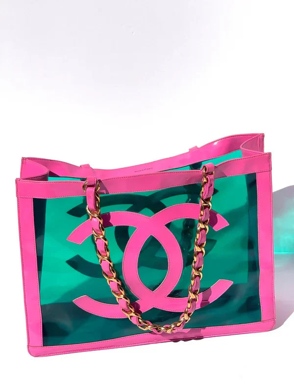 Chanel 1995 Spring/Summer Barbie Collection Vintage Pink Patent and Green PVC Tote