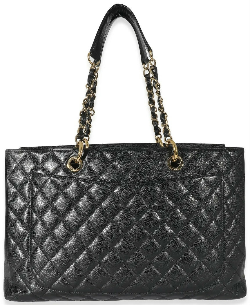 Chanel Black Caviar Quilted XL Grand Shopping Tote GST Gold Hardware