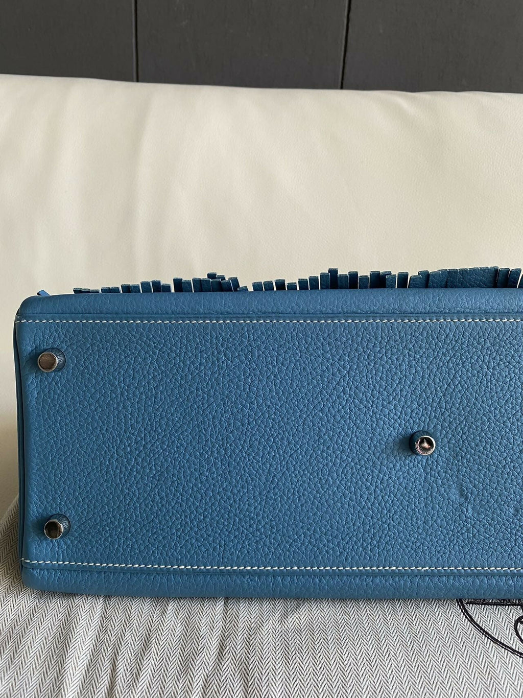 Hermes Vintage Kelly shoulder fringe in denim blue