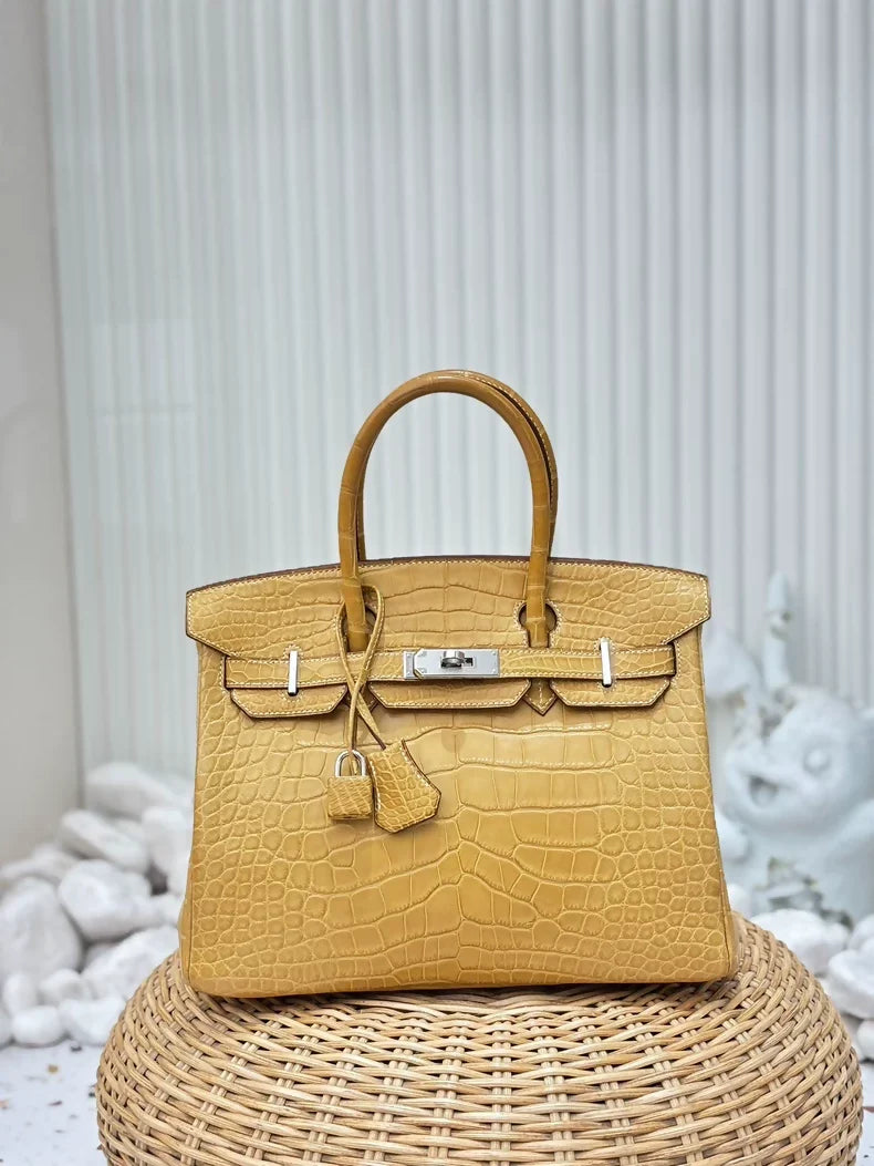 Hermès Birkin 30 Jaune Ambre matte alligator leather palladium hardware