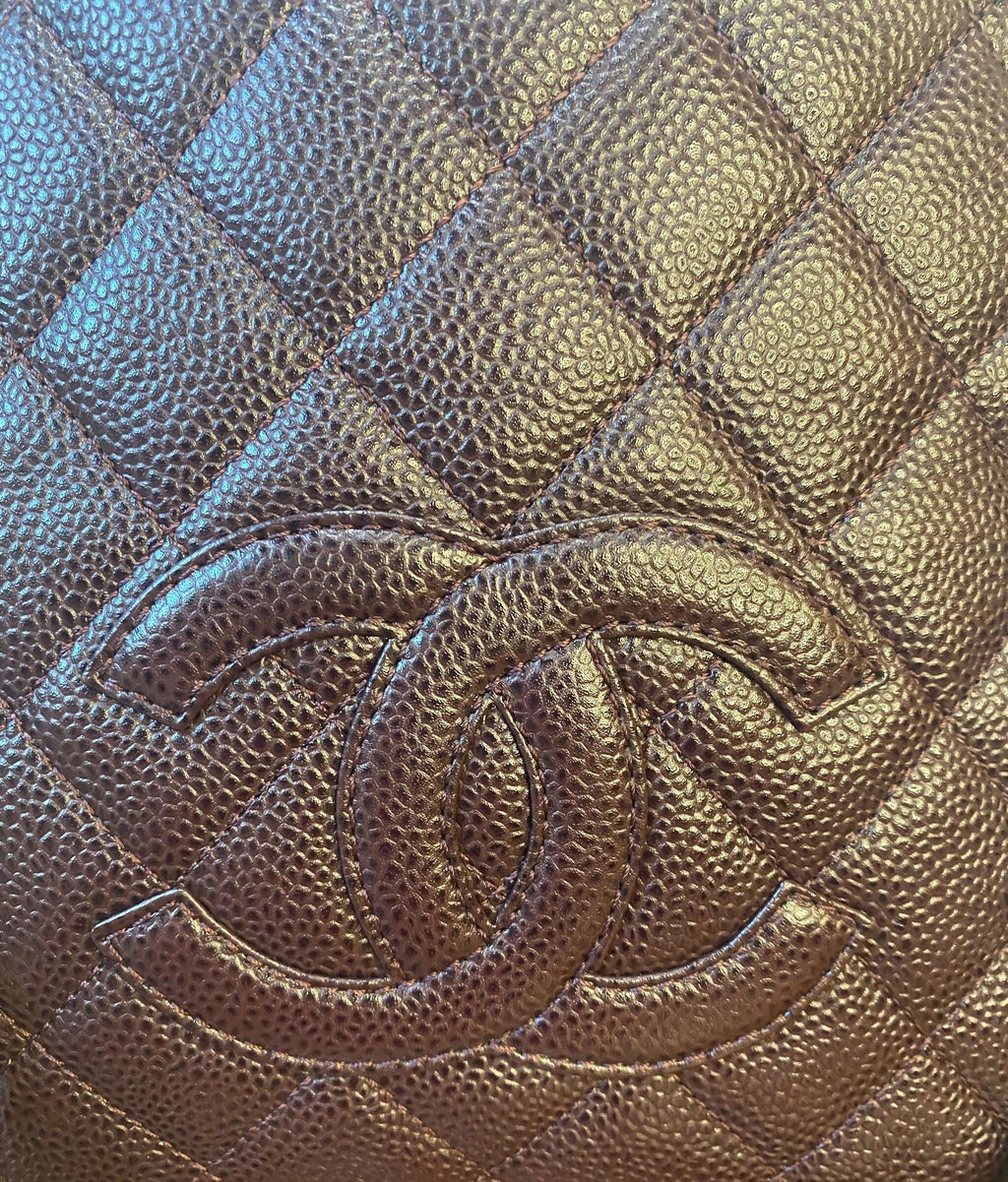 Chanel PPT Dark Chocolate Brown Quilted Caviar Leather Petite Timeless Shopping Tote Bag GHW