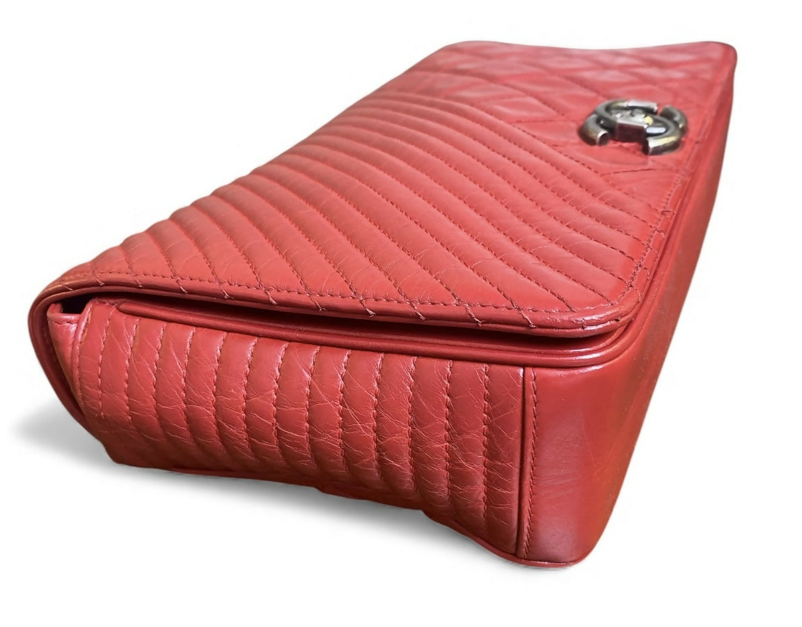 Chanel Red Quilted Glazed Aged Calfskin Leather Medium Coco Boy Flap Bag