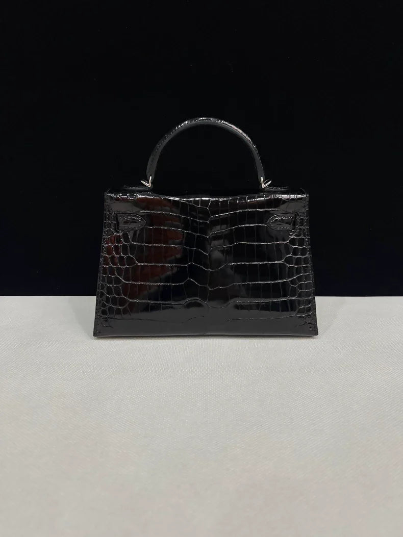 Hermes Mini Kelly 20 shiny crocodile leather palladium hardware