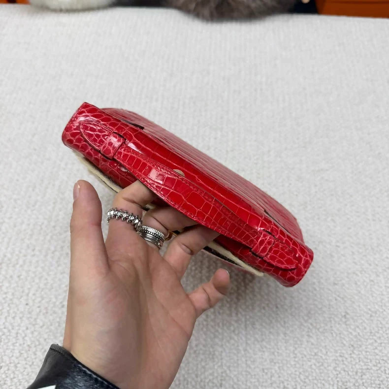 Hermes Kelly pochette red shiny crocodile leather gold hardware