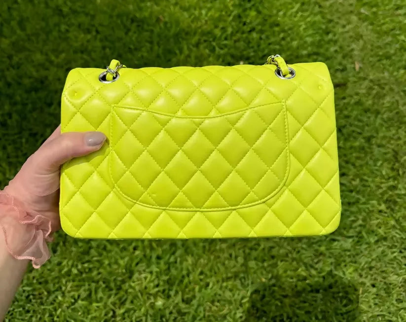 Chanel 21S Yellow Neon Lambskin Medium Classic Flap Bag