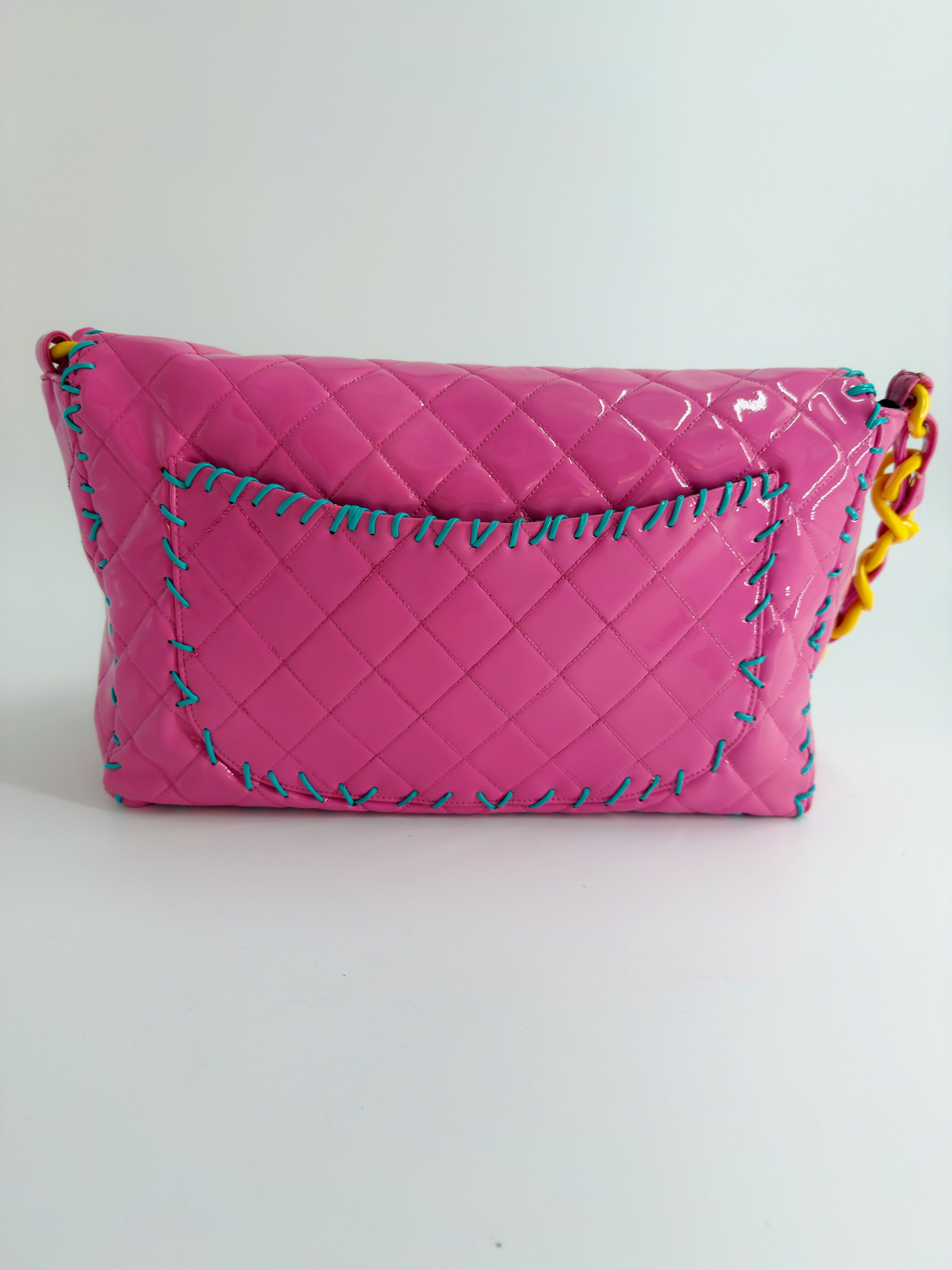 Chanel 1994 Vintage Pink Vinyl Jumbo Flap Bag