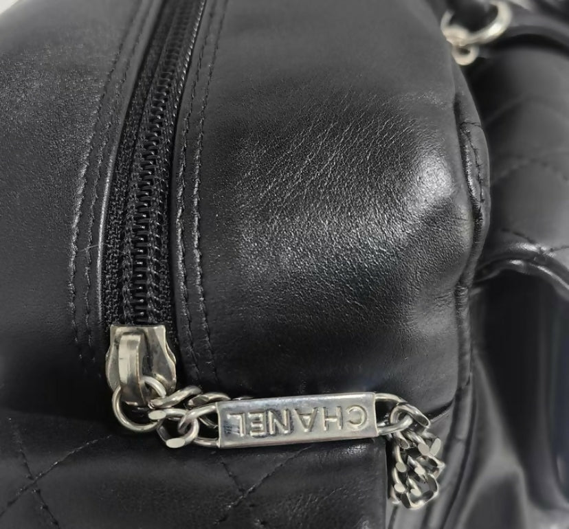 Chanel 2005 Small Cambon Reporter Black Lambskin Handbag SHW