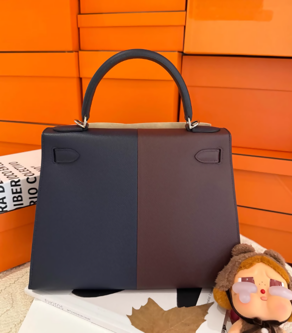 Hermès Kelly 28 Casaque/Blue Indigo/Rouge Sellier Epsom With Palladium Hardware