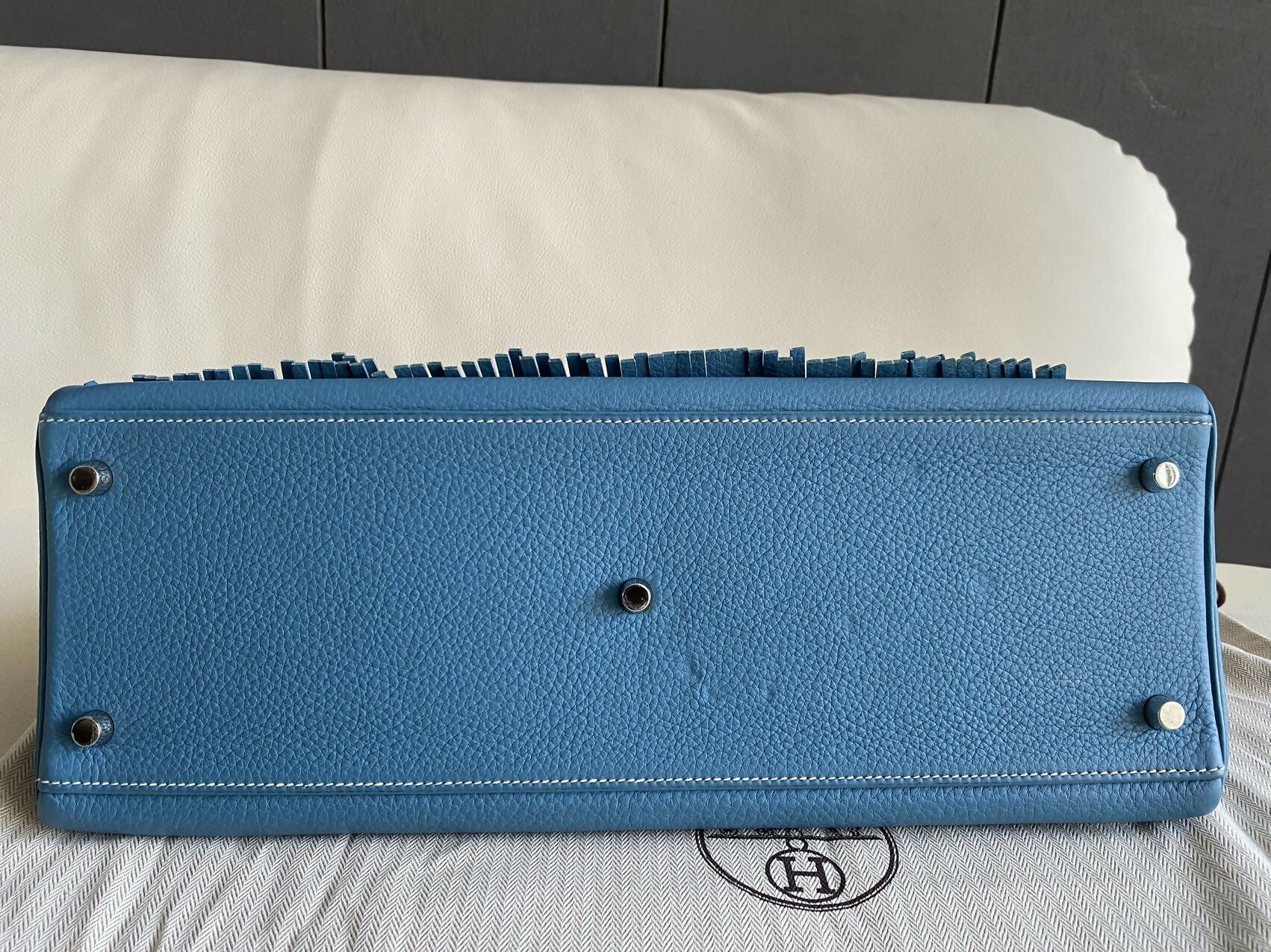 Hermes Vintage Kelly shoulder fringe in denim blue