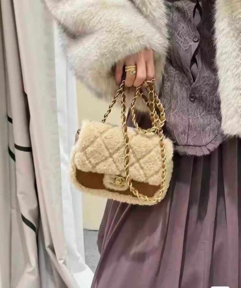 Chanel 24 brown shearling Mini CF bag