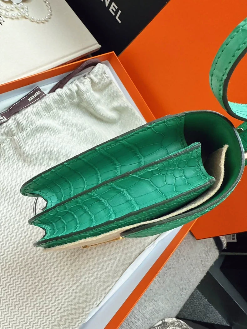 Hermes Constance 19 Green Matte Crocodile Leather gold hardware