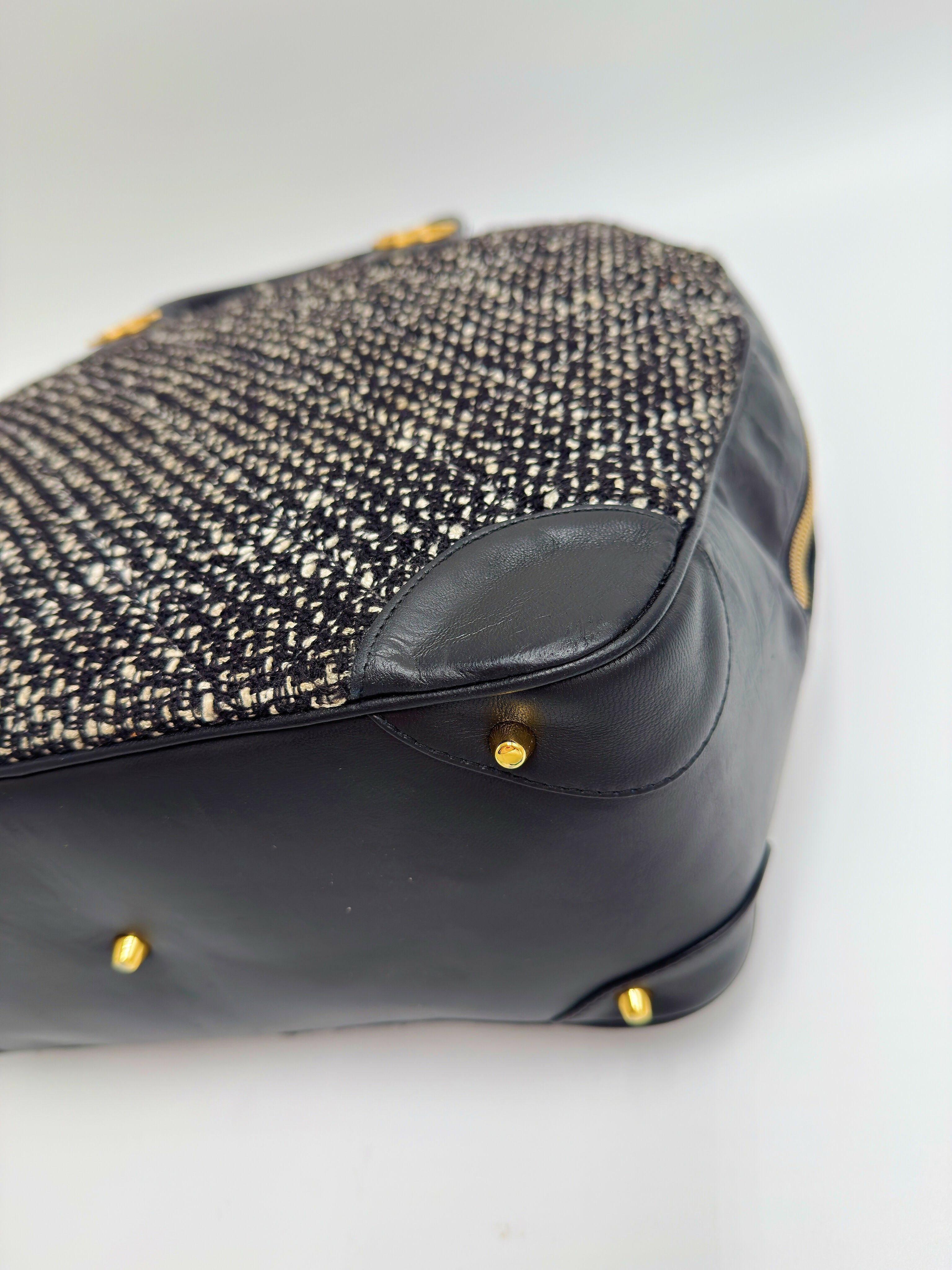 Chanel 1992 Half Moon Top Handle Bag – Black Tweed & Leather with Gold Hardware
