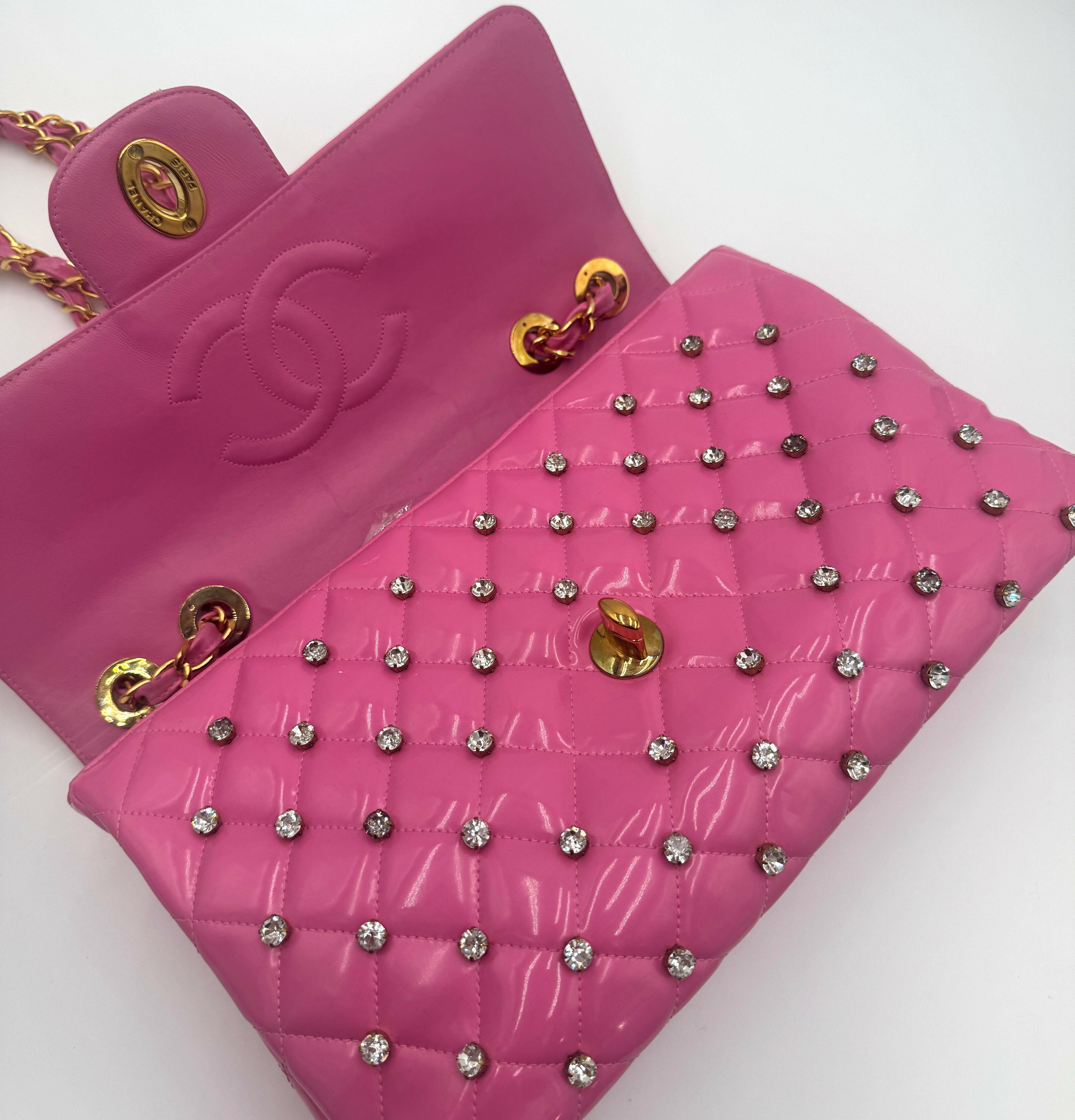 Chanel 1995 Spring/Summer Barbie Collection Pink Rhinestone Maxi Flap Bag