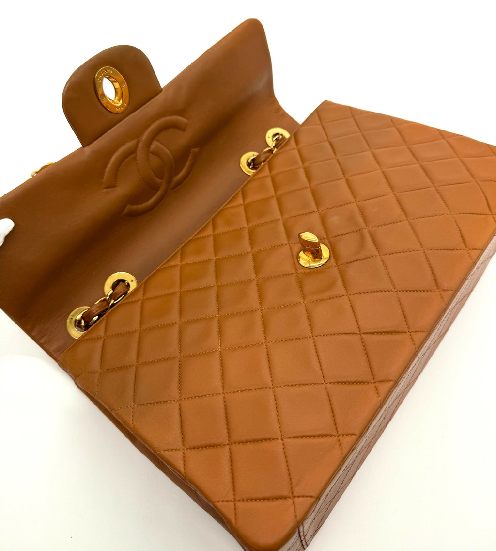 Chanel Vintage 1990s Caramel Brown Lambskin Maxi Single Classic Flap Bag - Series 2