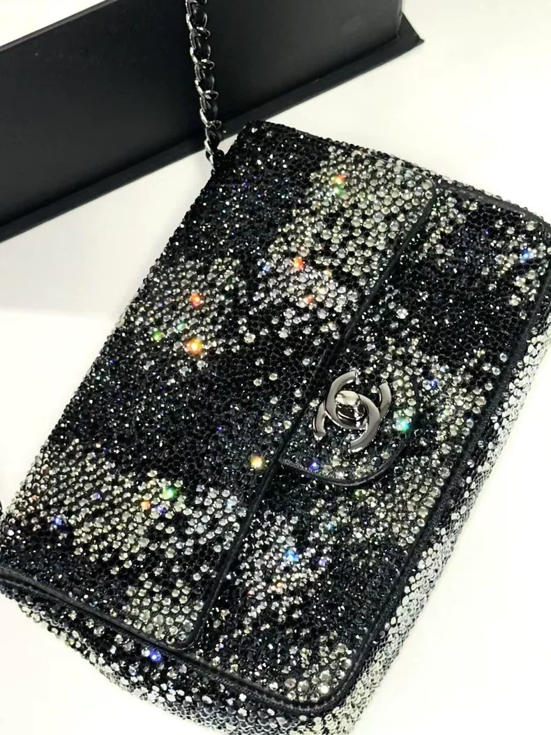 Chanel 22C black & silver full rhinestones Mini CF Shoulder Bag