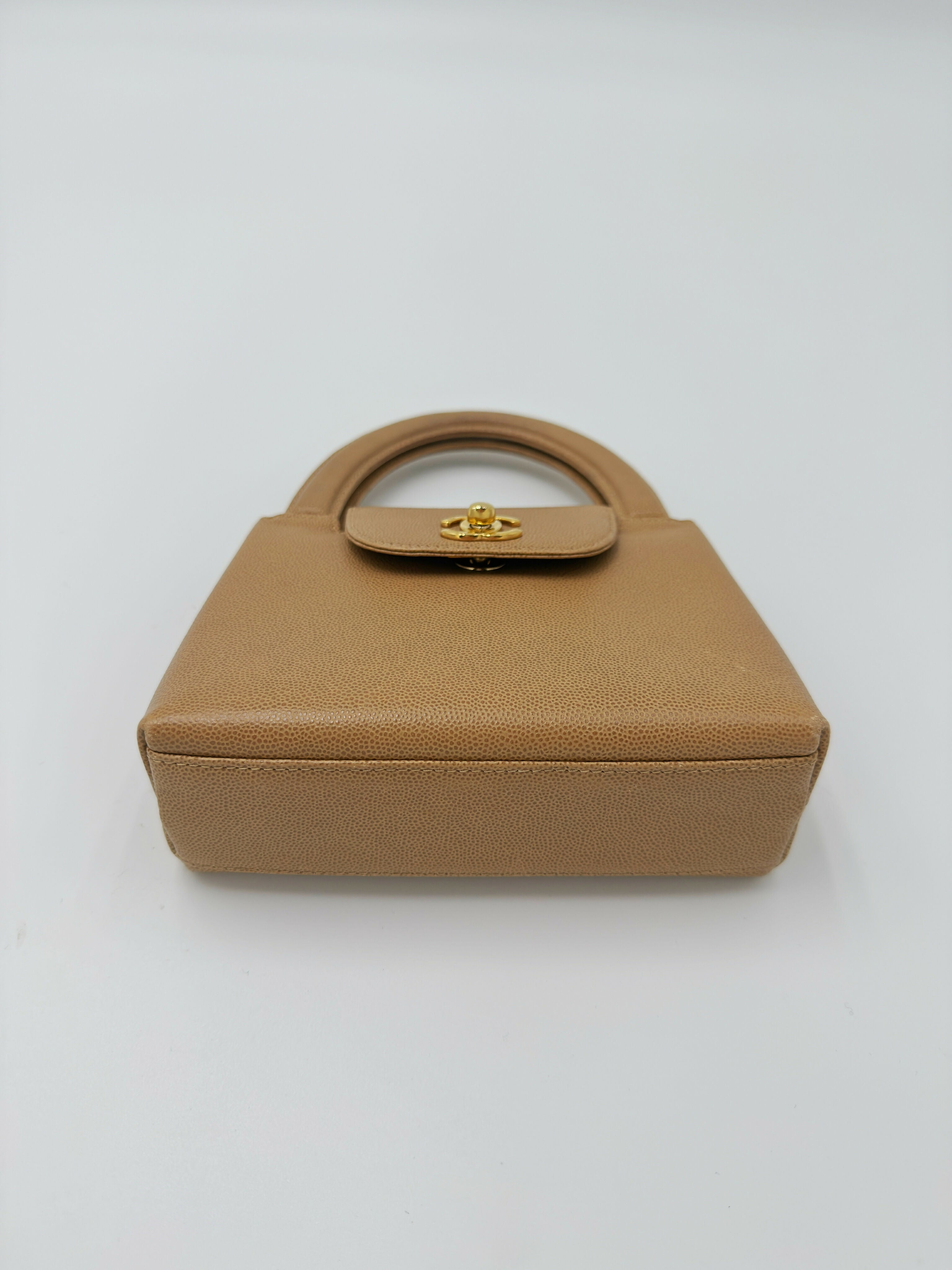 Chanel 1998 Series 5 Vintage Beige Caviar Leather Micro Kelly Bag