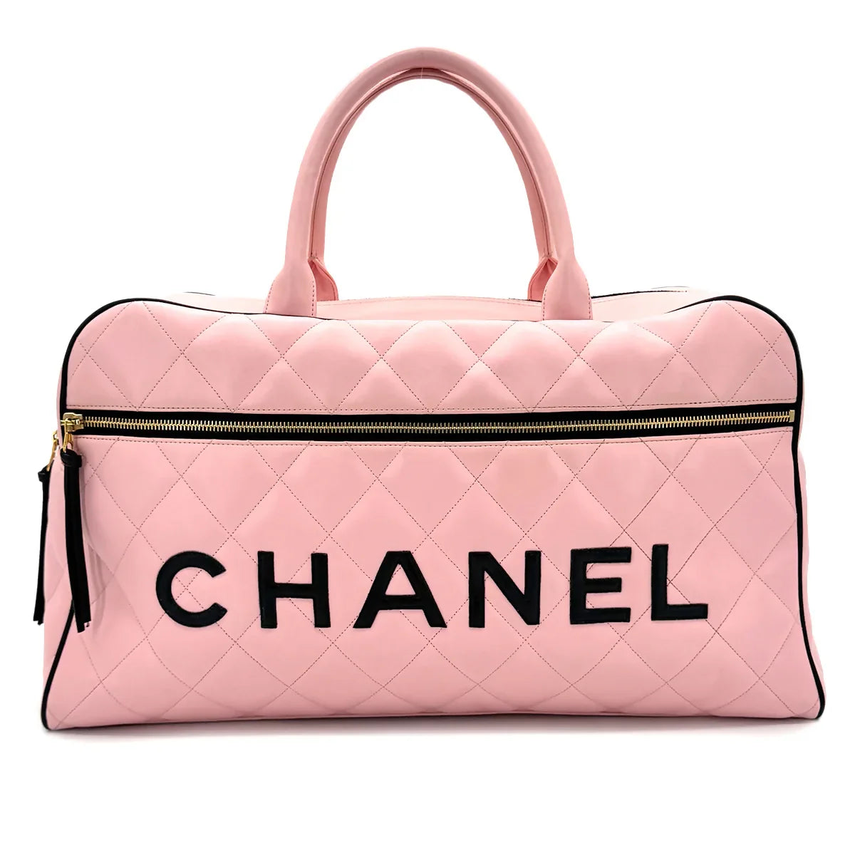 Chanel Vintage Matelassé Logo Boston Bag – Pink & Black Leather