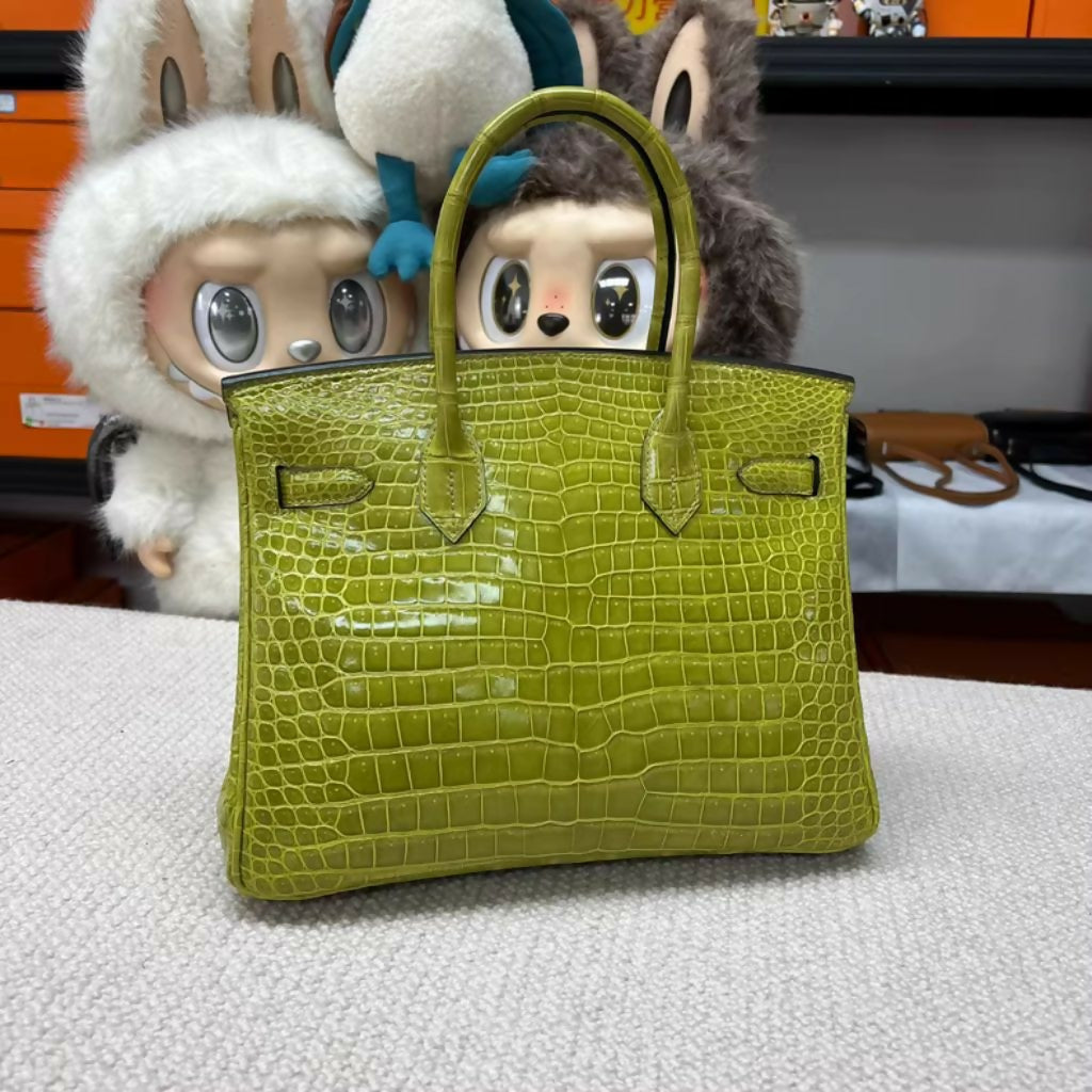 Hermès Birkin 30 Fennel Green Glossy Inverted V Crocodile