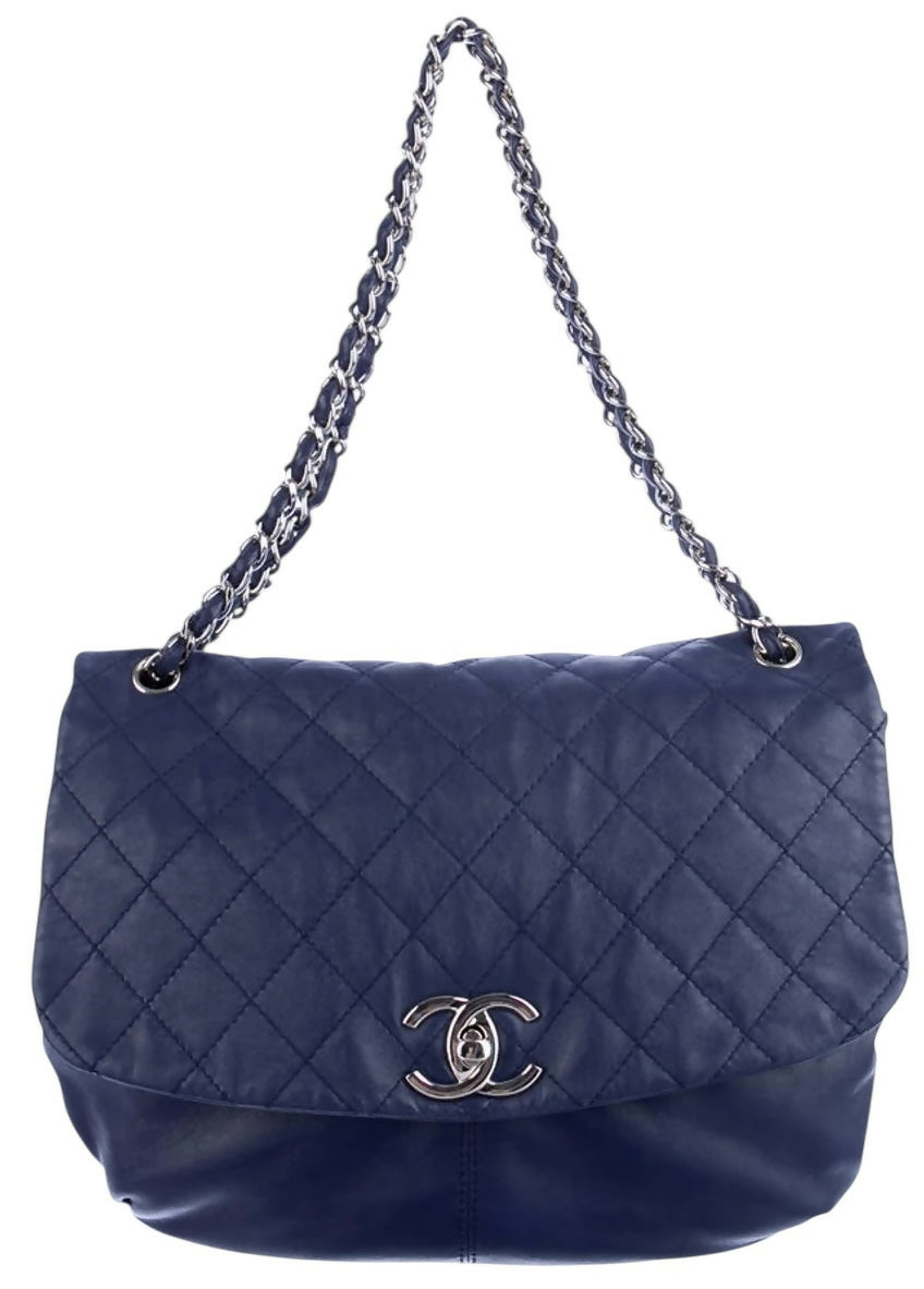 Chanel 13C Blue Lambskin Quilted Large Trianon Messenger Flap Handbag
