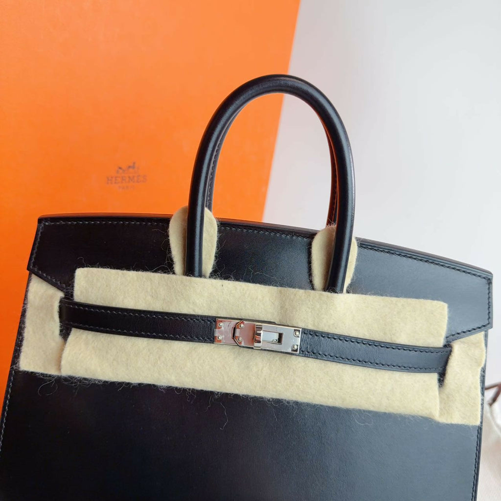 Hermes Birkin 25 black box leather Phw stamp W