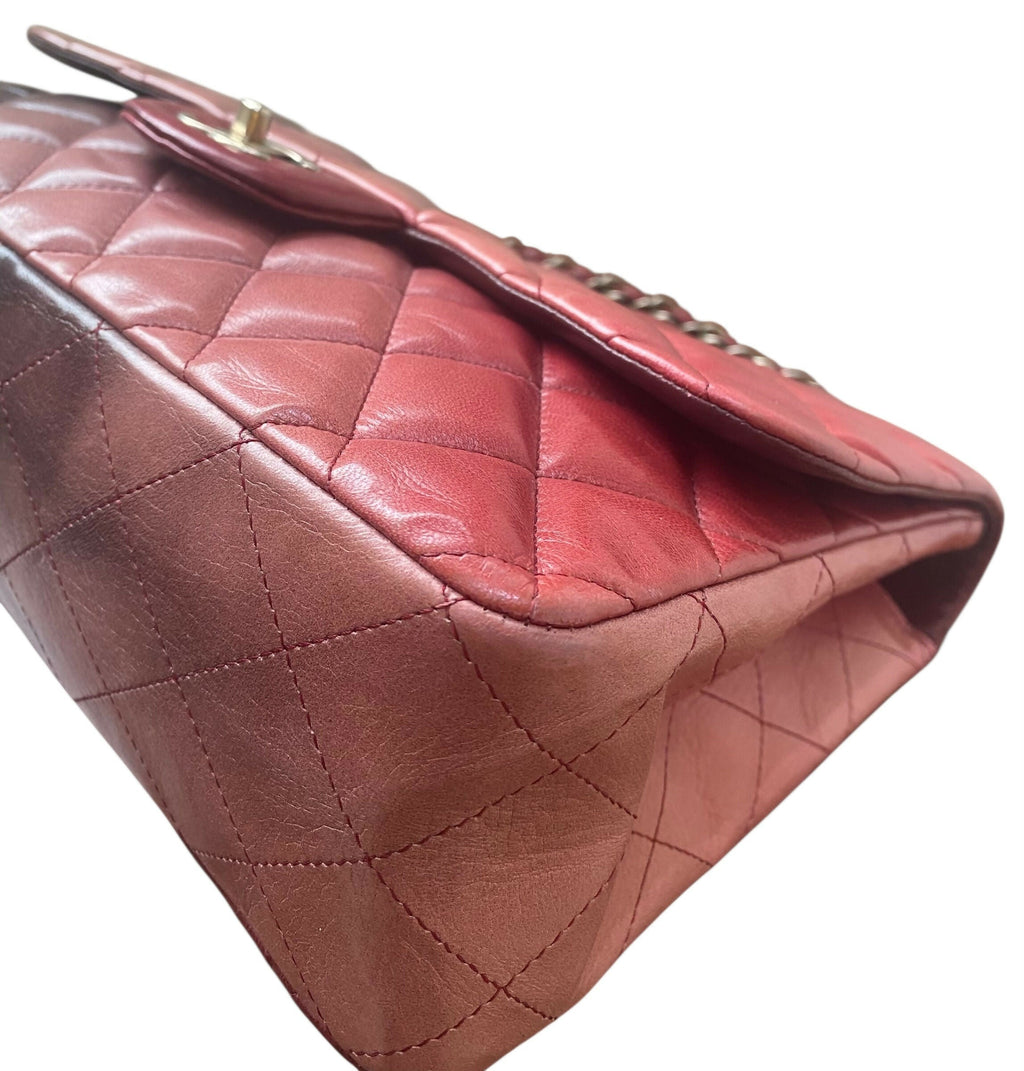 Chanel Ombre Degradé Pink Burgundy Quilted Leather Jumbo Classic Single Flap Bag