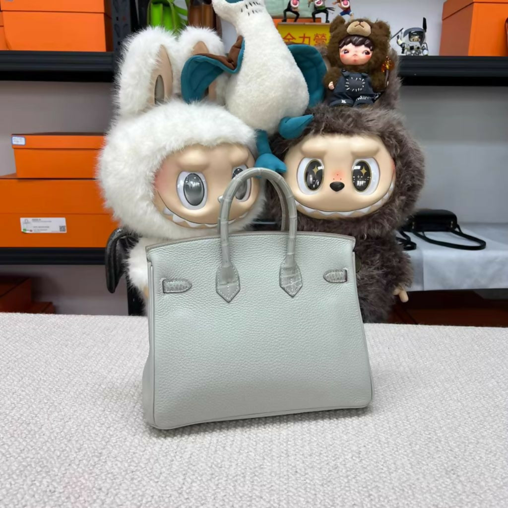 Hermès Birkin 25 Matte Crocodile Touch Pearl Gray Togo Leather Good Hardware