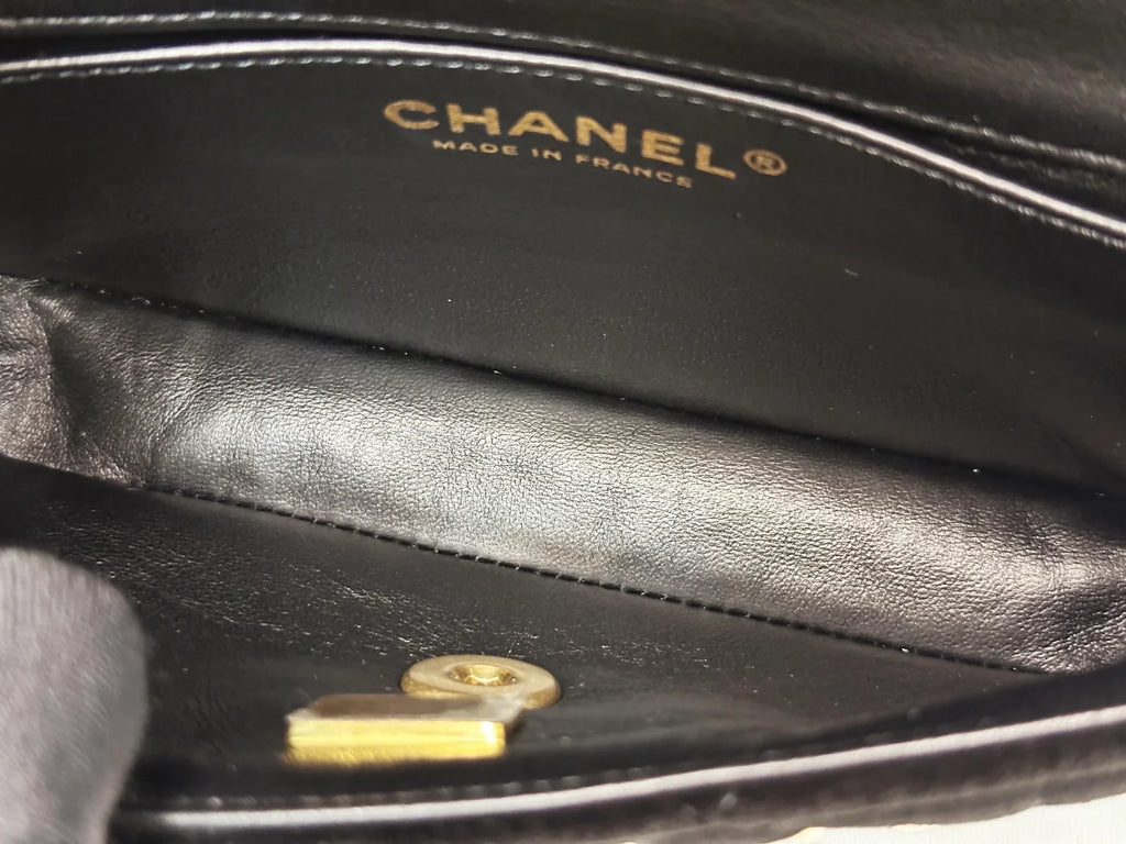 Chanel 2022 Mini Flap Bag in Black Velvet with Pearls and Gold Hardware