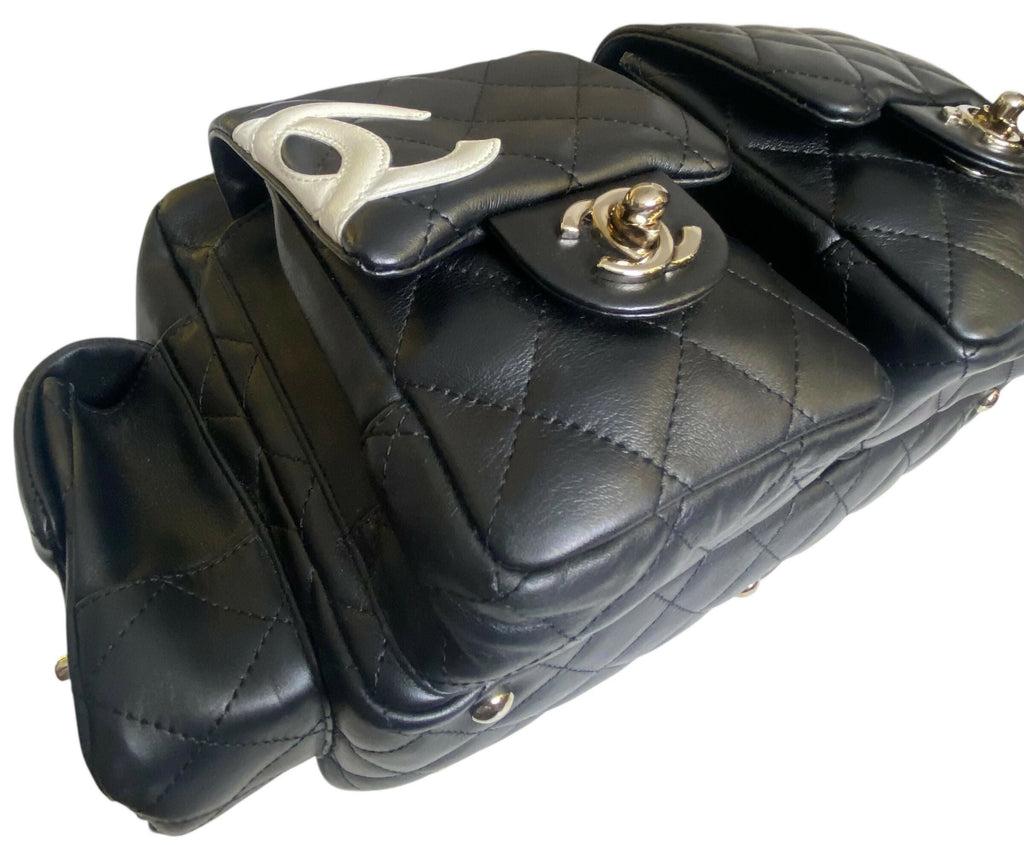 Chanel 2005 Small Cambon Reporter Black White Lambskin Handbag SHW