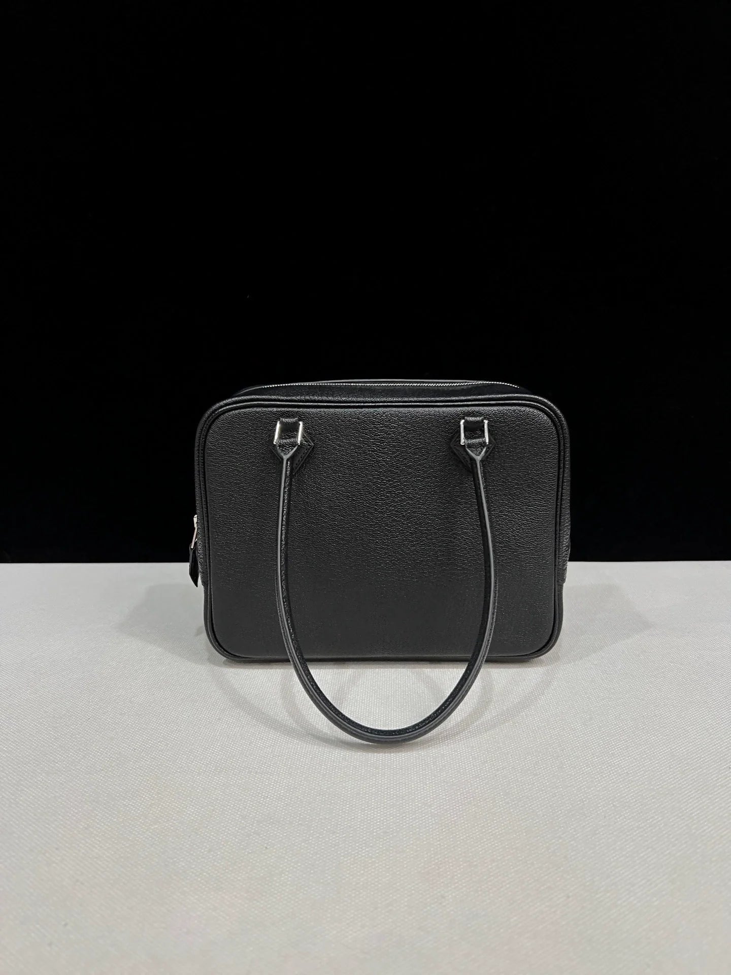 Hermes mini plume black leather palladium hardware