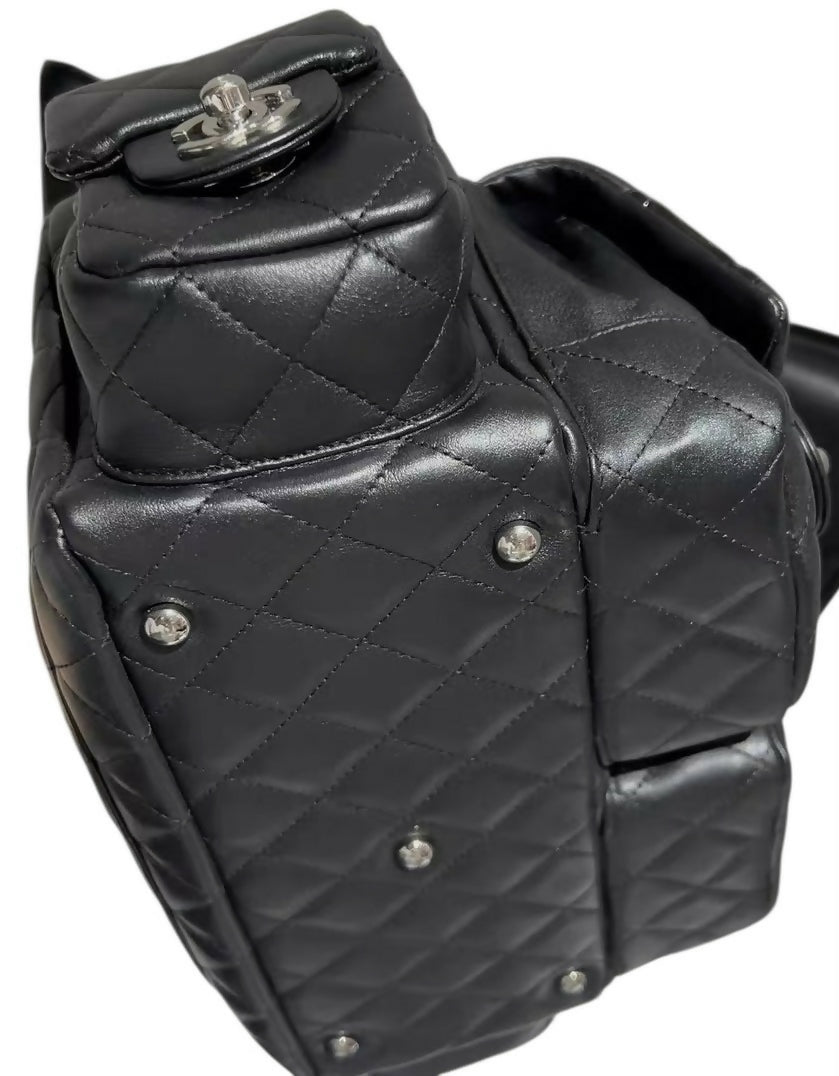Chanel 2005 Small Cambon Reporter Black Lambskin Handbag SHW