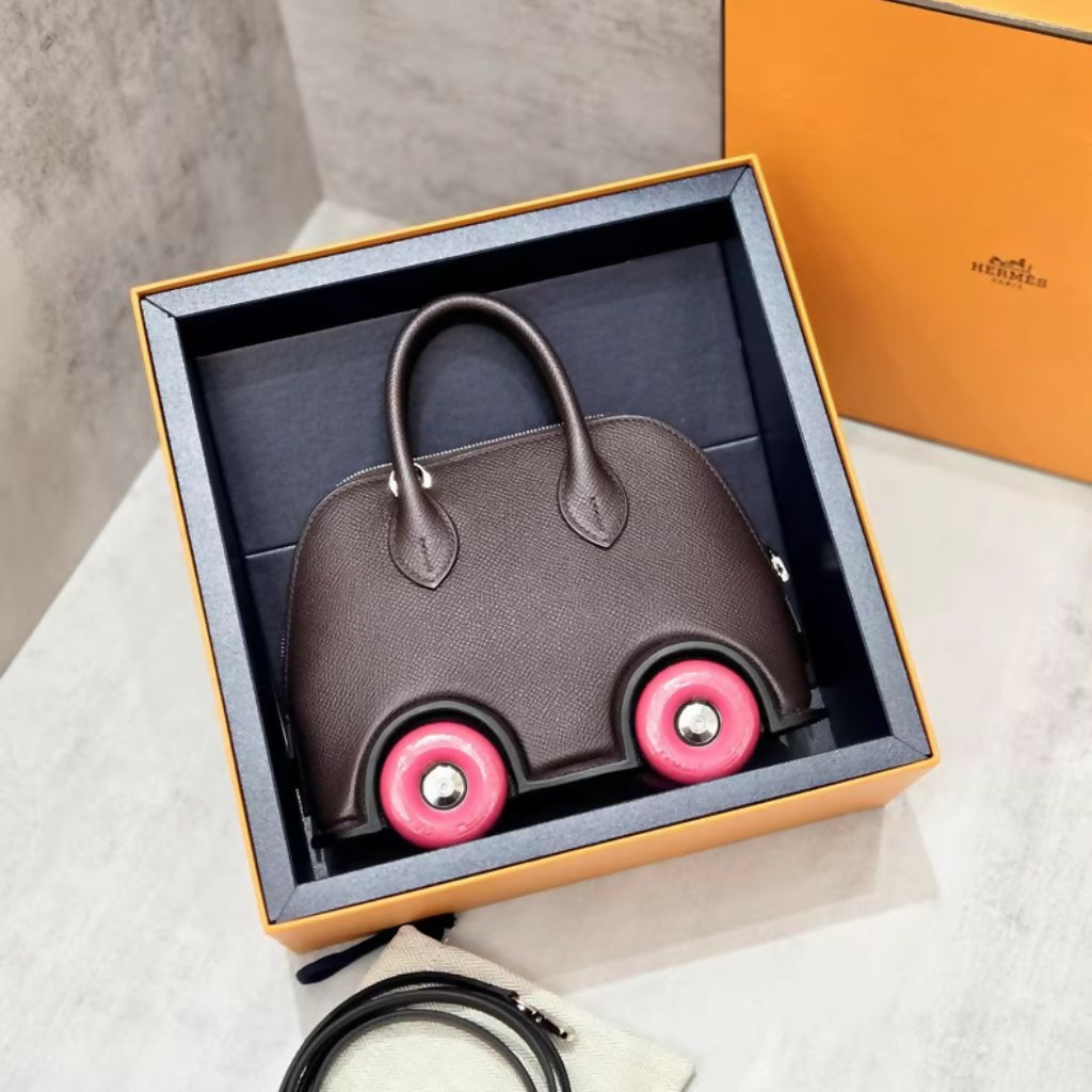Hermès Mini Bolide Bag in Saddle Red & Extreme Pink with palladium hardware
