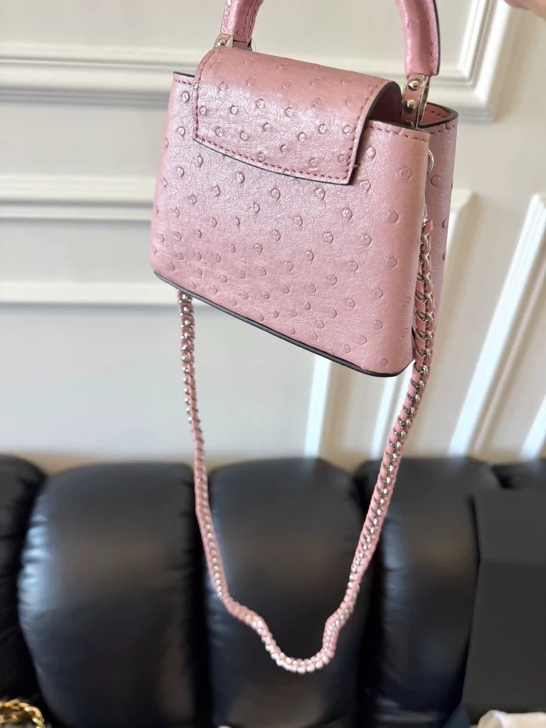 LV Capucines Nano bag in pink ostrich leather