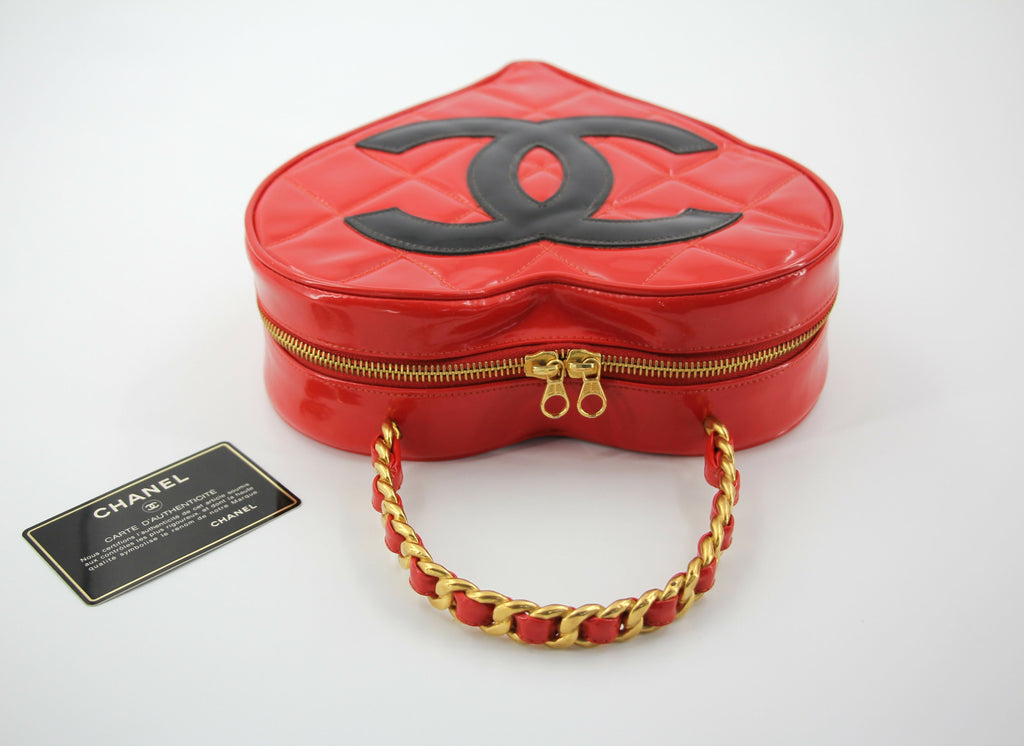 Chanel Vintage 1995 Leather Red Barbie Heart Vanity Handbag