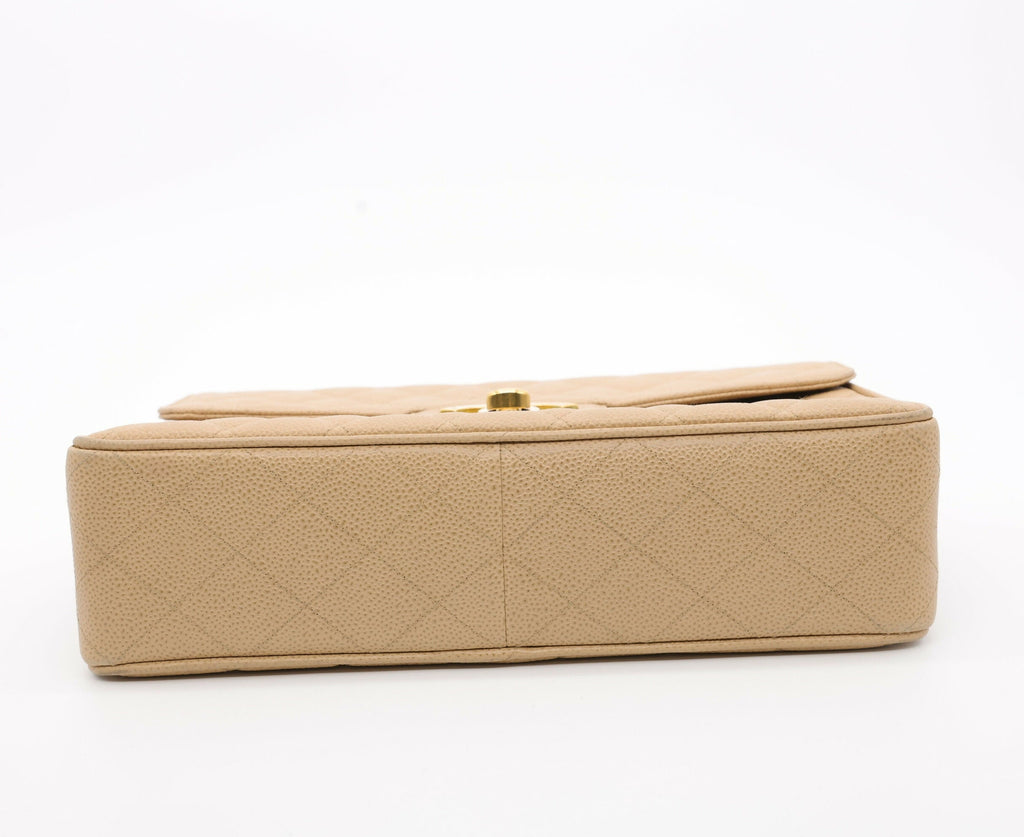 Chanel Vintage 1990s Caviar Dark Beige Jumbo Single Classic Flap Bag