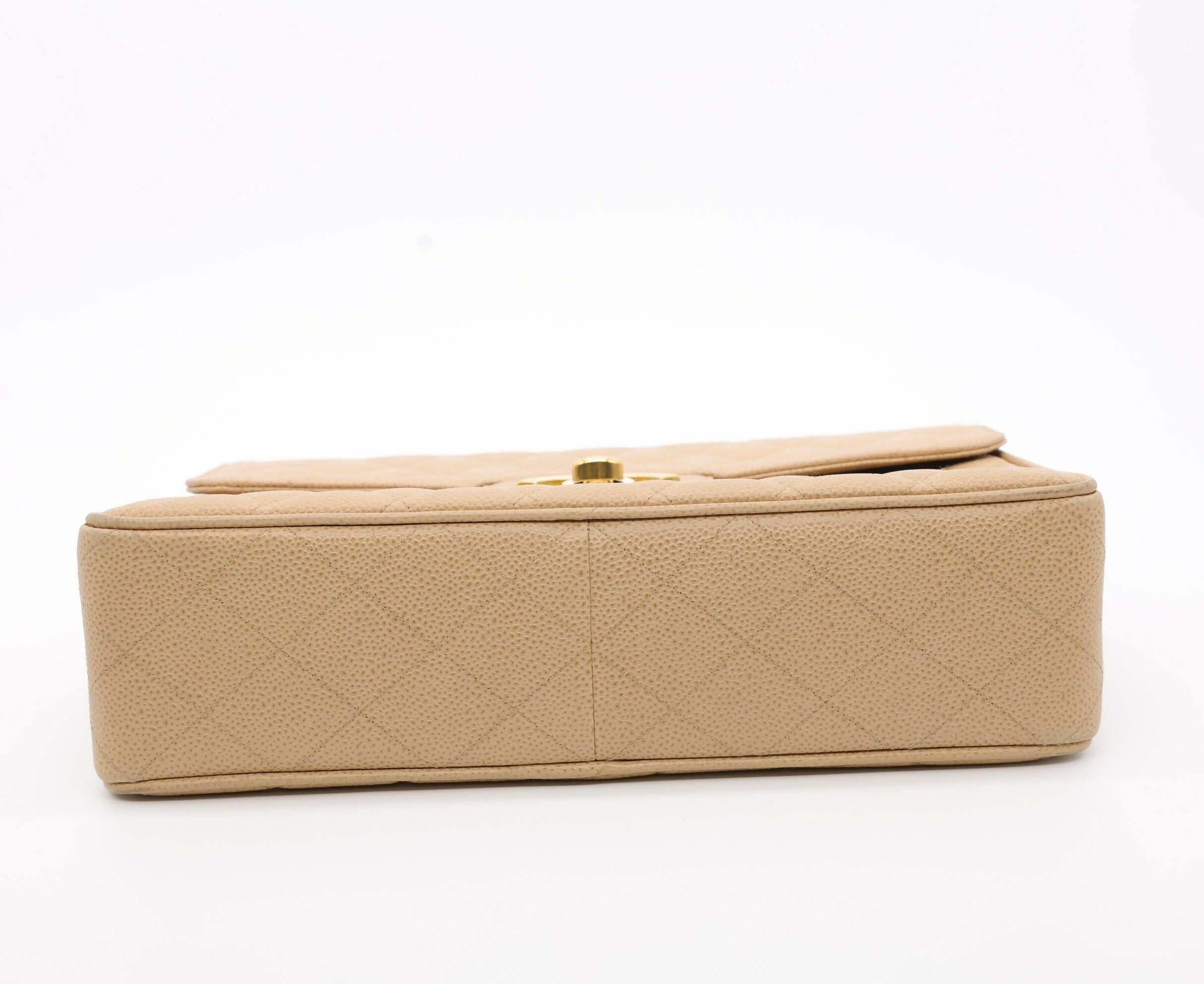 Chanel Vintage 1990s Caviar Dark Beige Jumbo Single Classic Flap Bag