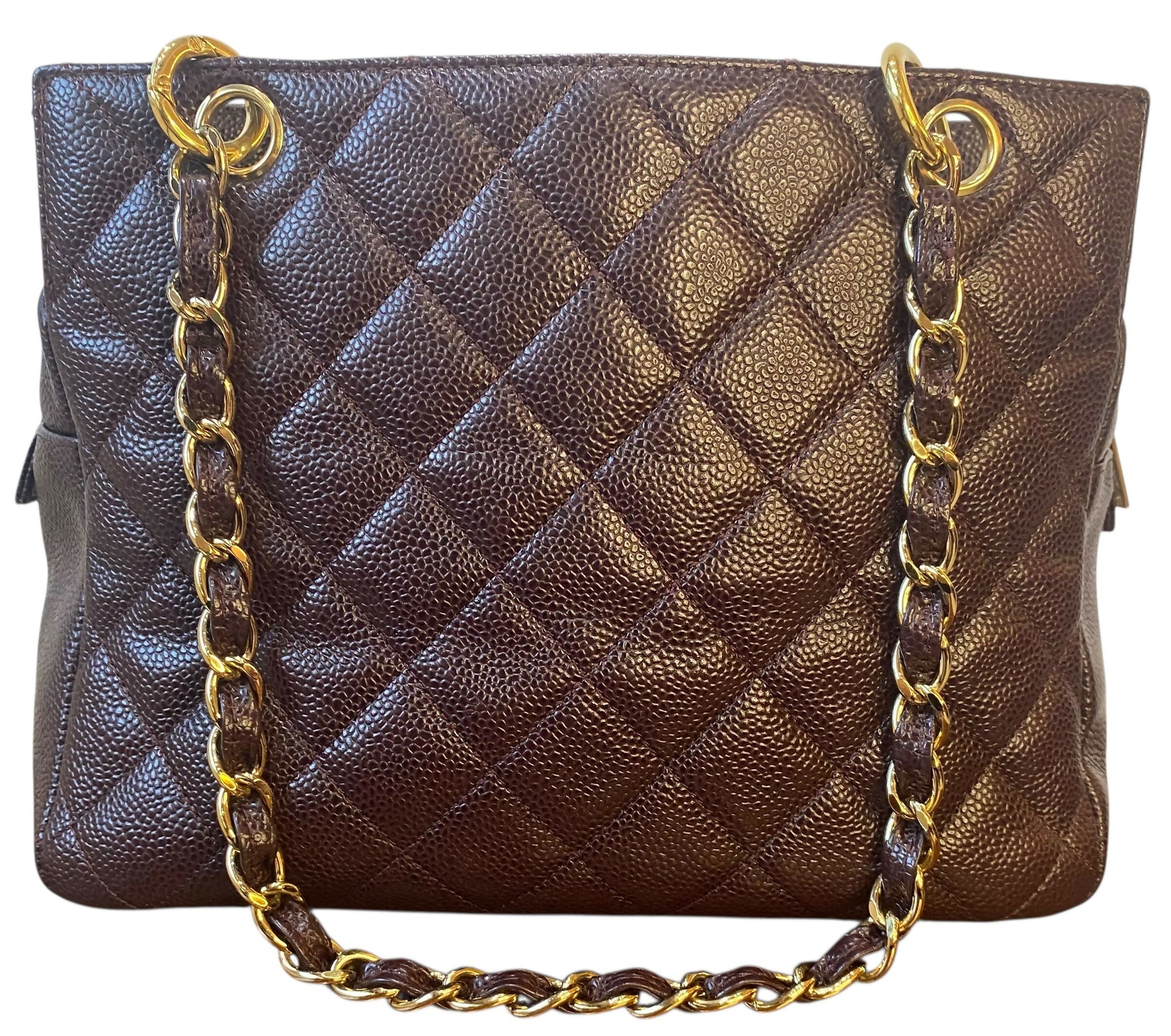Chanel PPT Dark Chocolate Brown Quilted Caviar Leather Petite Timeless Shopping Tote Bag GHW