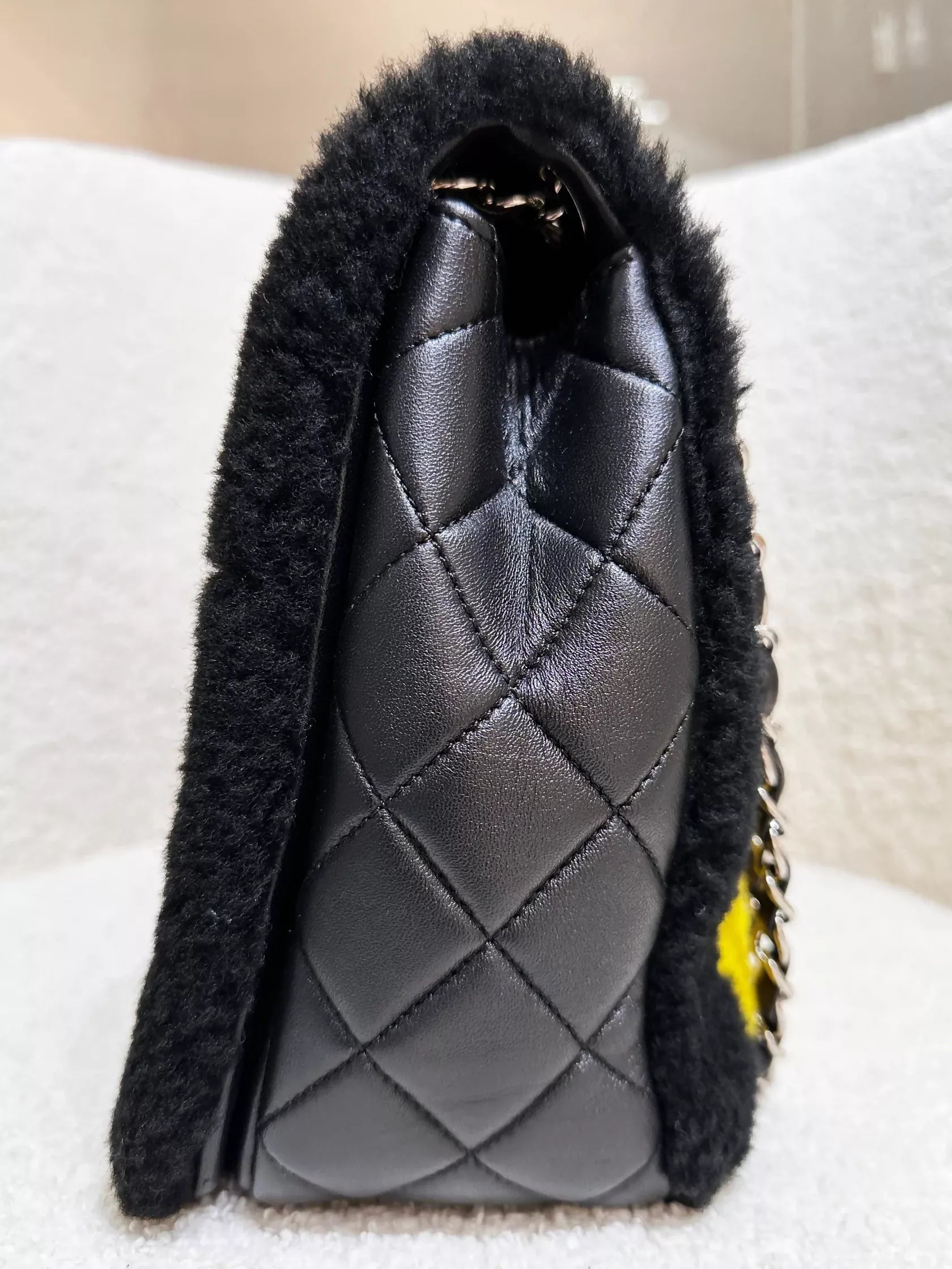 Chanel 2018 Jumbo Classic Flap “Pop Art No.5” Bag, Shearling and Lambskin with Silver Hardware