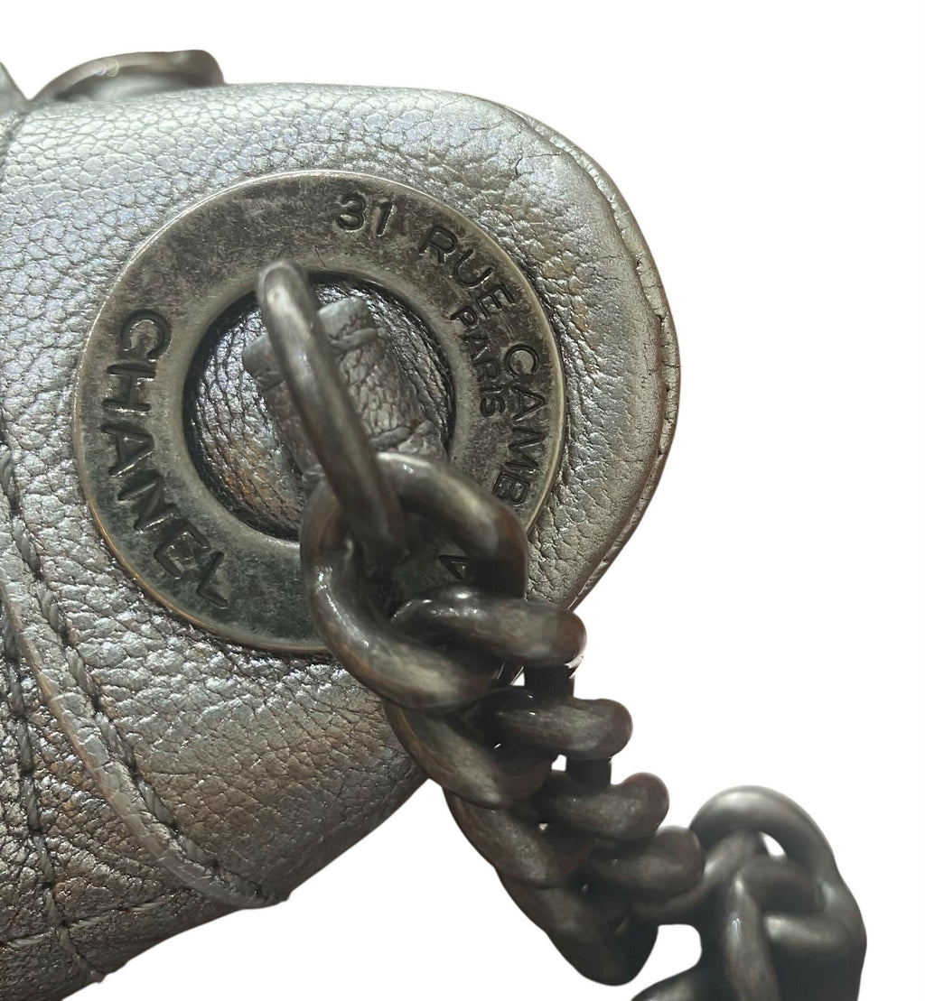 Chanel Classic Quilted Metallic Silver Goatskin Banana Waist Bag Fanny Pack