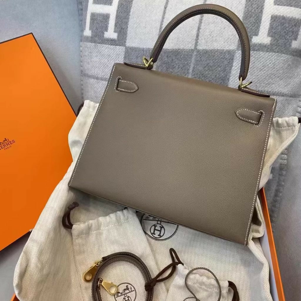 Hermes kelly 28 etoupe Epsom leather gold hardware