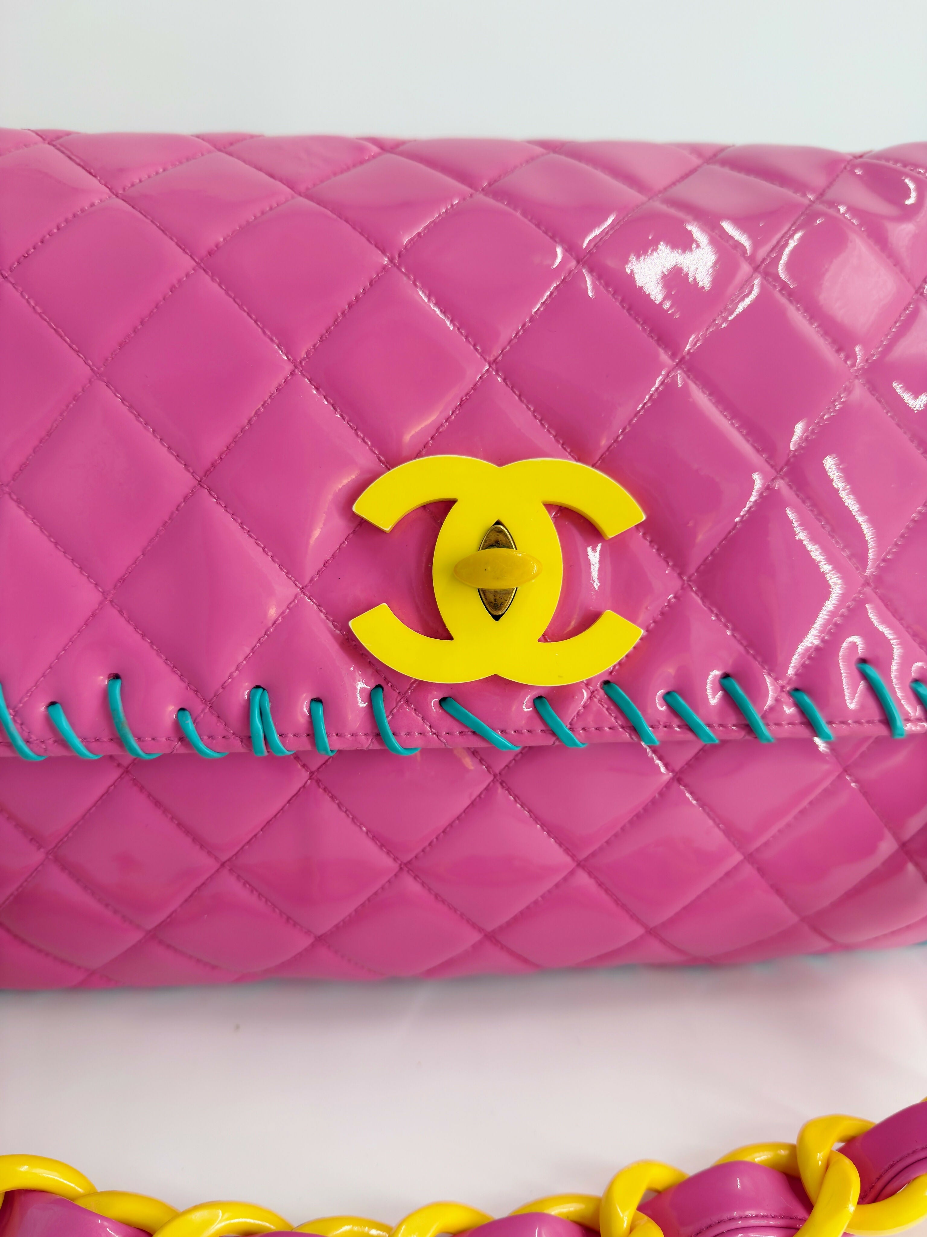 Chanel 1994 Vintage Pink Vinyl Jumbo Flap Bag