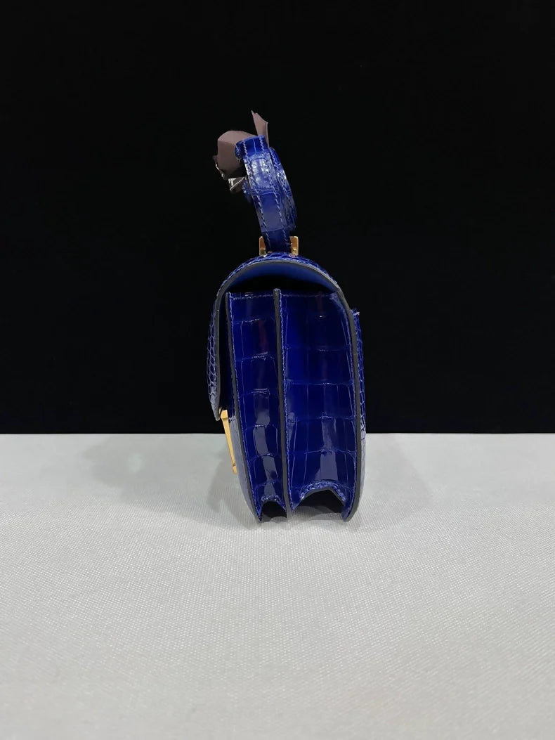 Hermes Constance 19 Electric Blue Shiny Crocodile Leather Gold Hardware