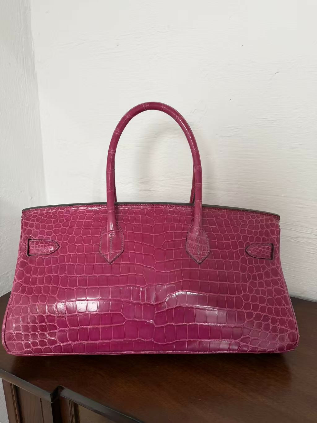 Hermes Birkin shoulder Rose Scheherazade Pink Crocodile Leather Palladium Hardware